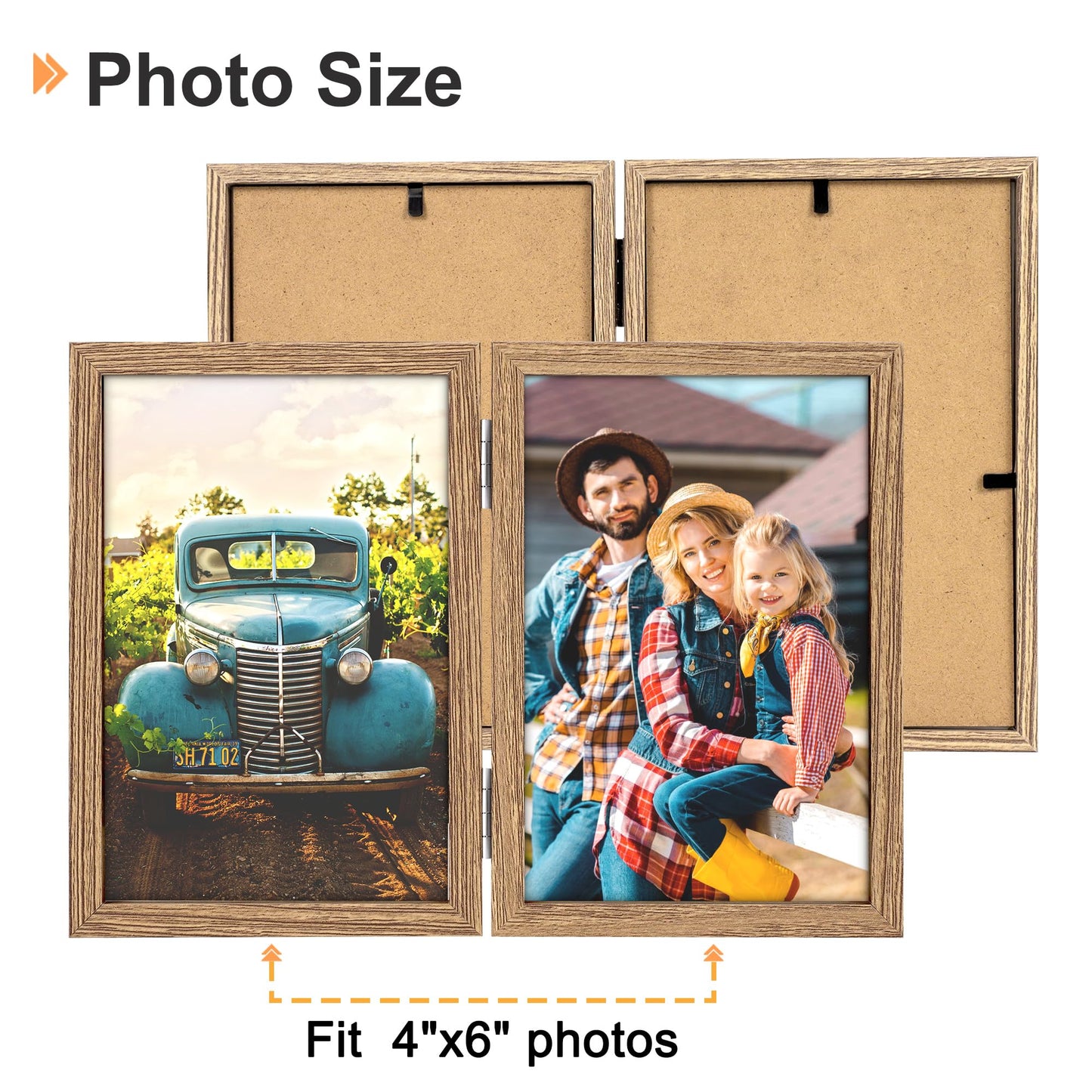 AEVETE 4x6 Picture Frames Double Hinged Wood Folding Photo Frames Vertical with Plexiglass Front