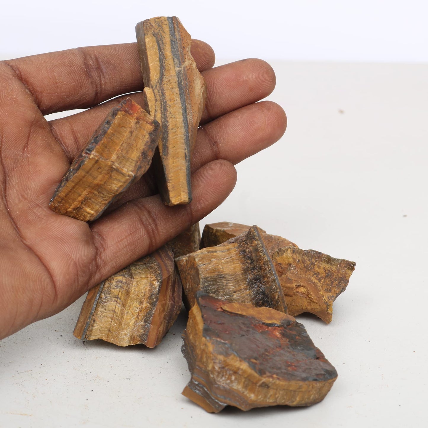 REAL-GEMS Natural Raw Healing Crystals Rough Stones for Tumbling, Cabbing, Polishing, Wire Wrapping, Wicca & Reiki Crystal Healing, Mix Gemstones,7 Chakra (Brown Tiger Eye)