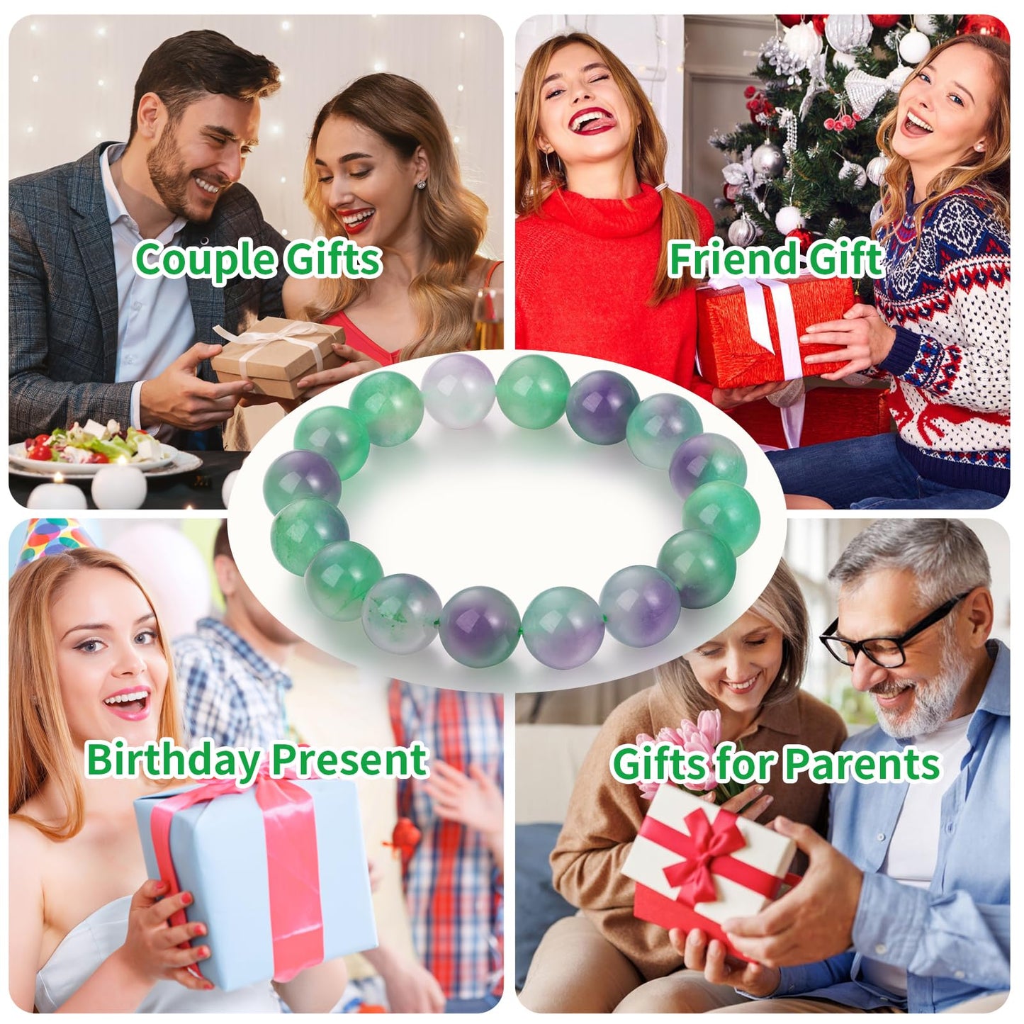 Handmade Natural Jade Beaded Bracelet for Women & Men – Genuine Green/White Jade Gemstone Stretch Bracelet – Lucky Energy Healing Jewelry Gift for Peace, Prosperity & Protection GP