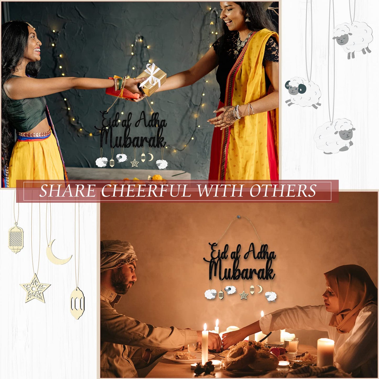 Eid Al Adha Decoration Eid Al Adha Wooden Pendant Ornament Mubarak Eid Hanging Decoration Ramadan Mubarak Eid Al Adha Mubarak Hanging Sign Decorations for Home Ramadan Mubarak Eid Party