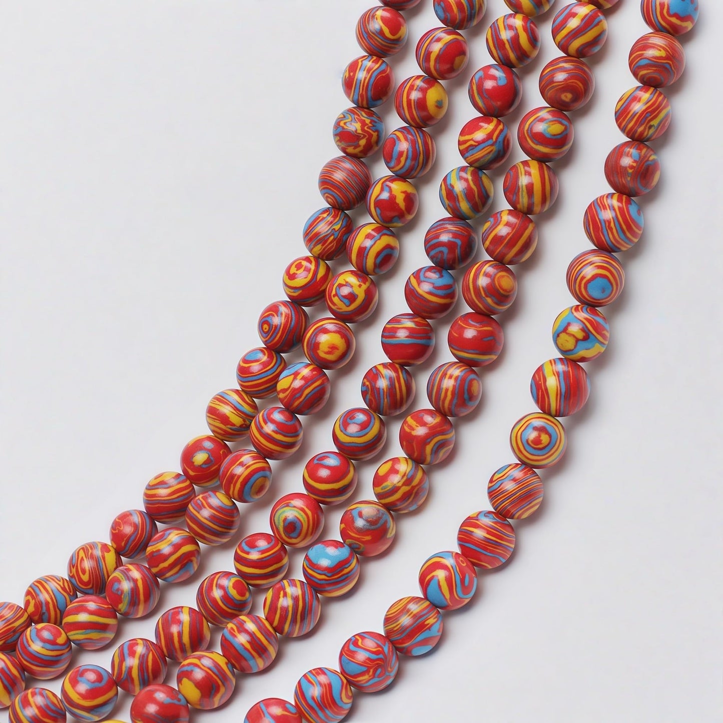 MJDCB Synthesis Colour Malachite Beads Beautiful Fashion Round Stone Beads for DIY Jewelry Making 15" (10mm, Blue - red - Yellow)