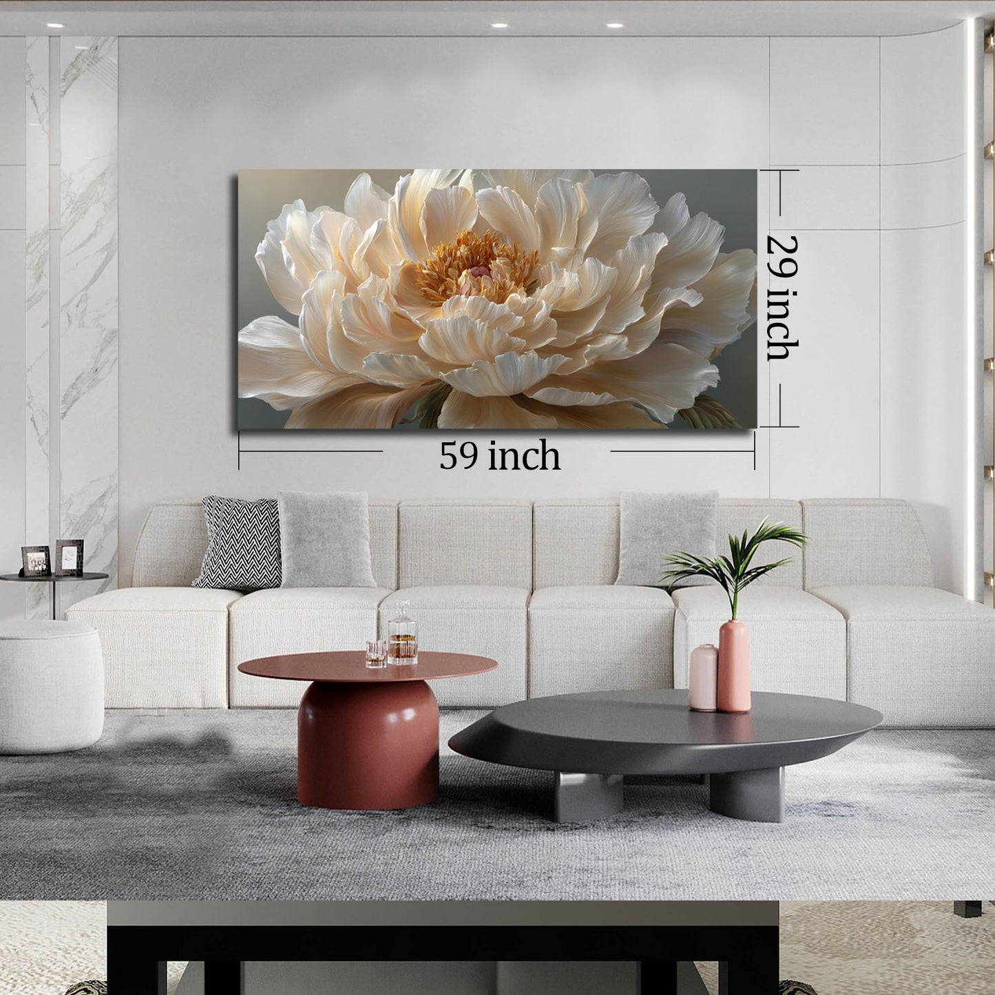 Ouzzlie Large Flower Canvas Wall Art Floral Wall Decor Light Yellow Peony Picture Art for Bedroom Living Room Office Modern Artwork Posters 29" x 59"