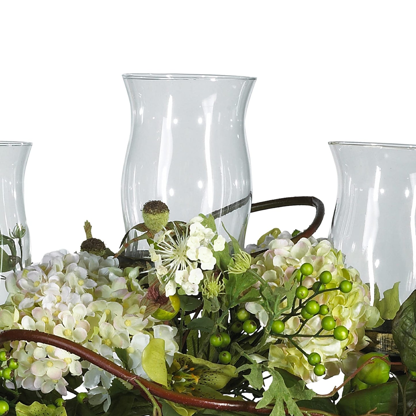 Nearly Natural 4634-CR Hydrangea Triple Candleabrum Centerpiece, Cream 29" x 10.25" x 10.25"
