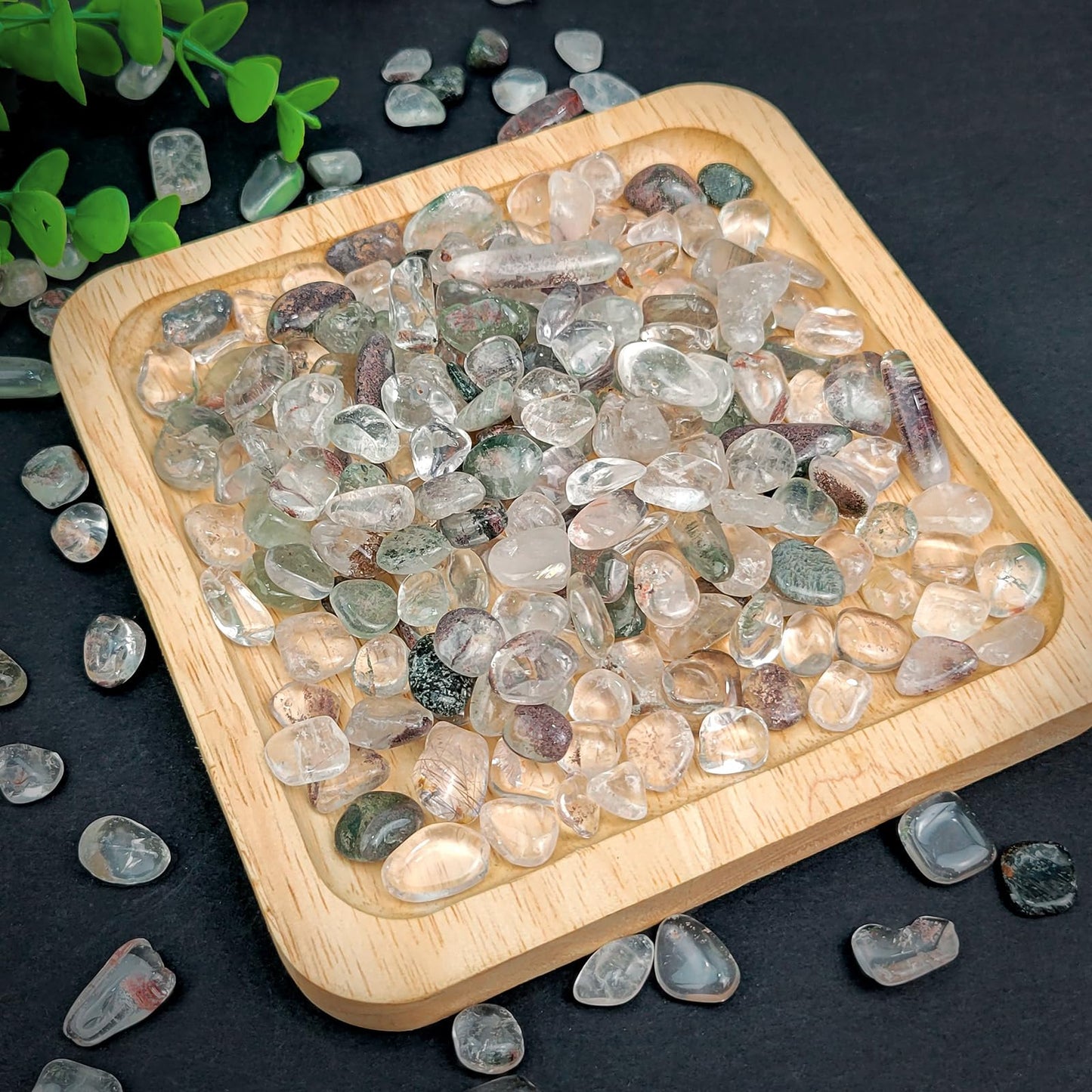 1.8lb Tumbled Chips Green Phantom Quartz Bulk Tumble Polished Crystals Succulent Pebbles Decorative Stones for Aquarium Fish Tank Vase Filler DIY Crafts Home Decorations (Green Phantom Quartz)