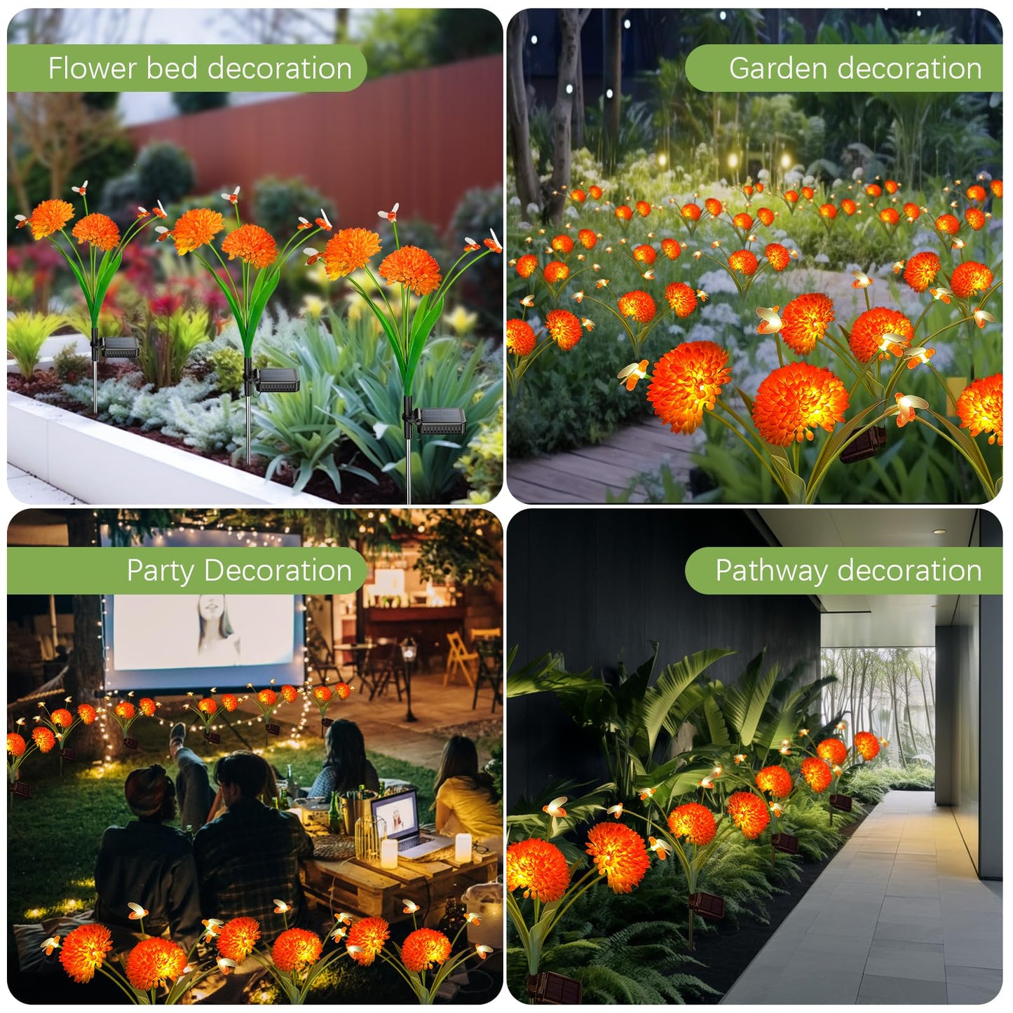 Solar Garden Lights, 4 Pack Solar Swaying Bee Lights with Flowers, Waterproof Firefly Light Outdoor for Garden Patio Yard Pathway Fall Decoration Gifts for Women Mother's Day