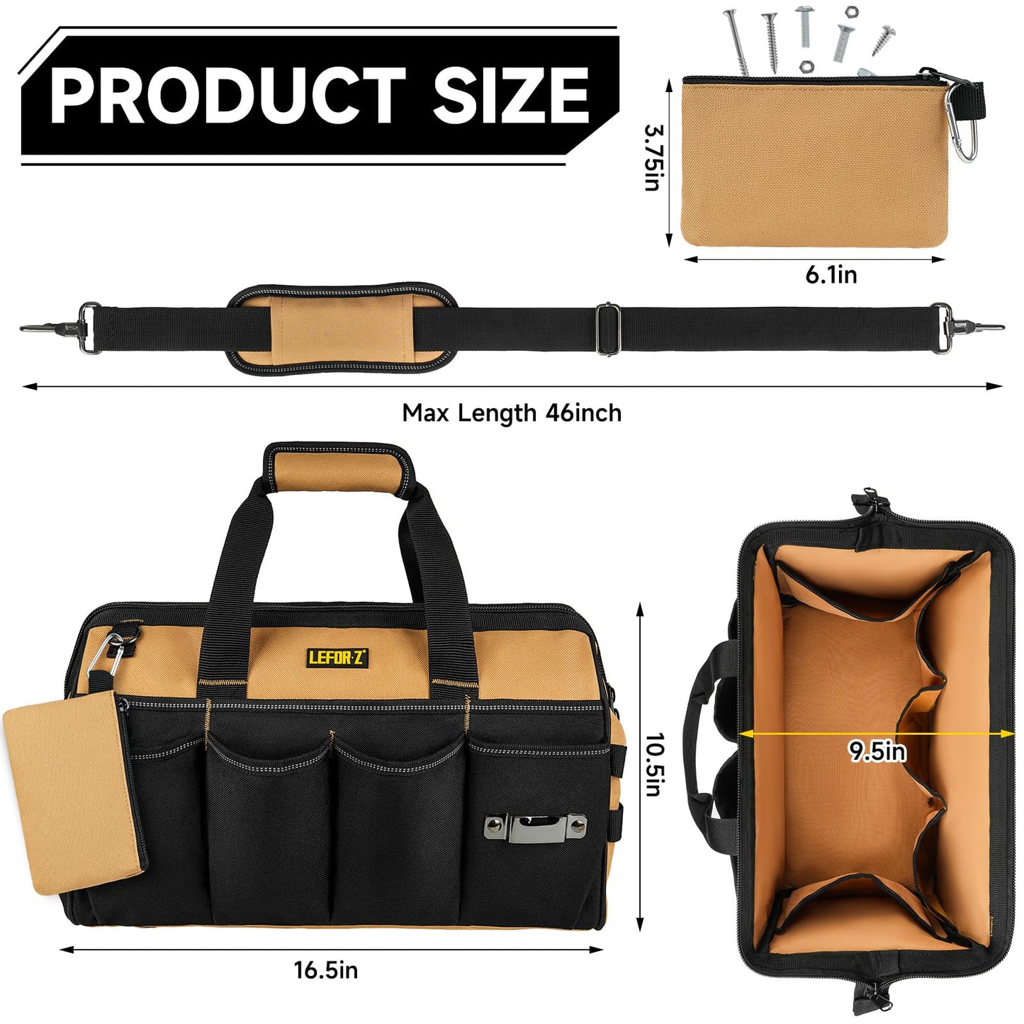 27 Pockets Tool Bags for Men,16-Inch Heavy Duty Tool Bag,Large Toolbag Tool Box Organizer,Portable Toolbox Tools Tote Carrying Case for Mechanic,Electrician,Father Day Gifts for Him Dad Men,Brown