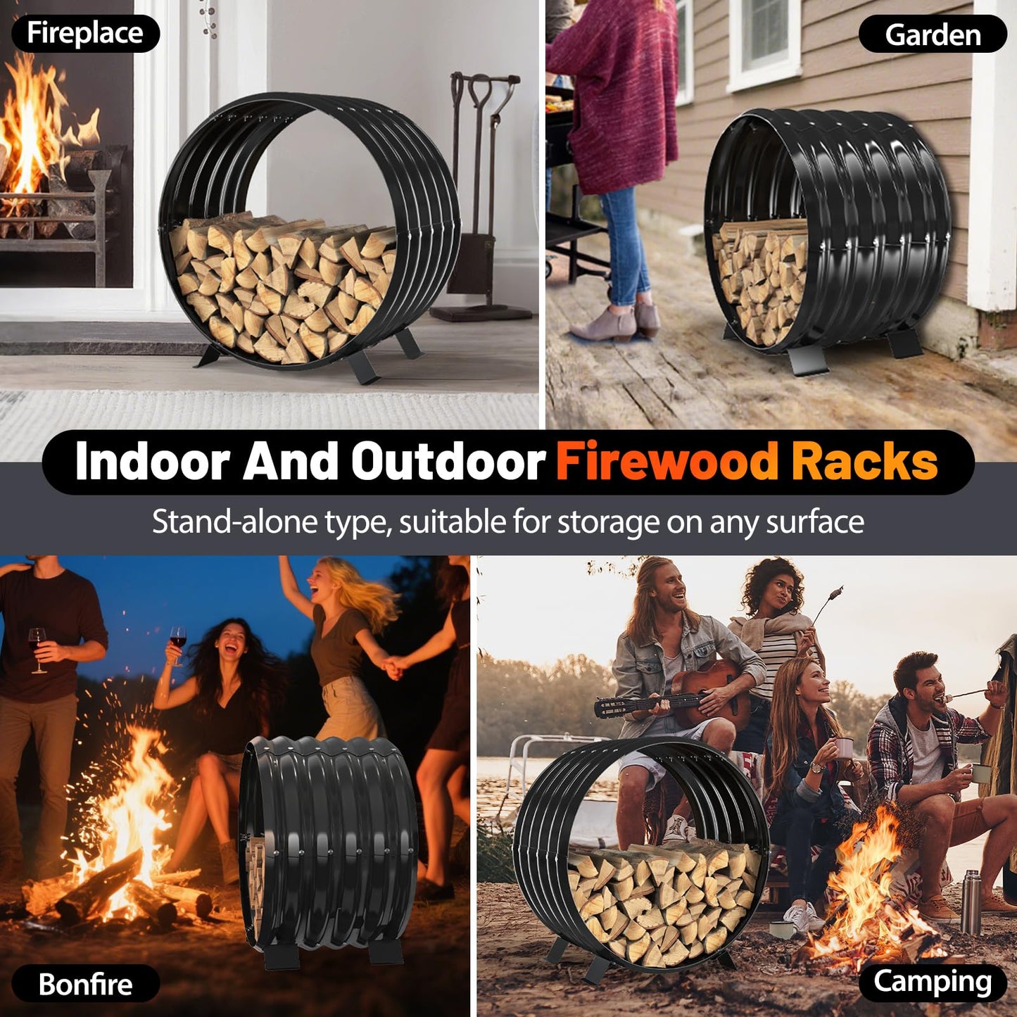 VAMFUTRE Round Metal Sheet Firewood Rack Indoor by Fireplace/Outdoor Beside Fire Pit-with Metal Legs,Rustproof,Durable & Stylish Firewood Holder (Circle, 24 Inches Diameter)
