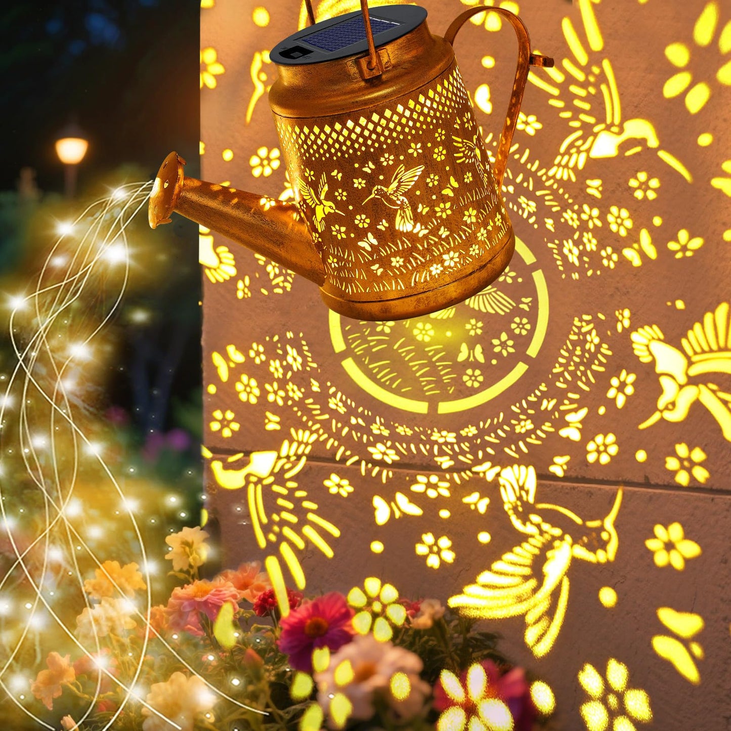 VOOKRY Solar Lights Outdoor Waterproof, Hummingbird Retro Metal Solar Watering Can Lights, Gifts for Women Mom Grandma Mother's Day, Hanging Lantern Decorative Garden Decor for Outside Yard Lawn Patio