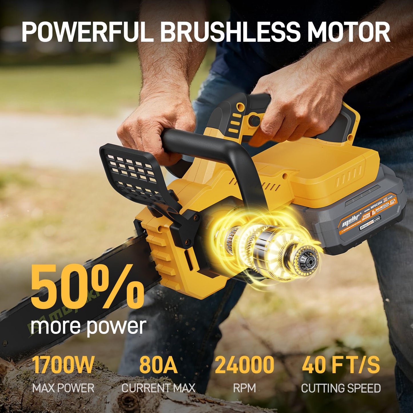 Cordless 40V 14" Chainsaw Compatible with Dewalt 20v MAX Battery, w/ (2) 4.0ah Battery, Electric Handheld Power Chain Saw w/ 1700W Brushless Motor, 40 Ft/s, Auto Oiler for Tree Wood Cutting Trimming