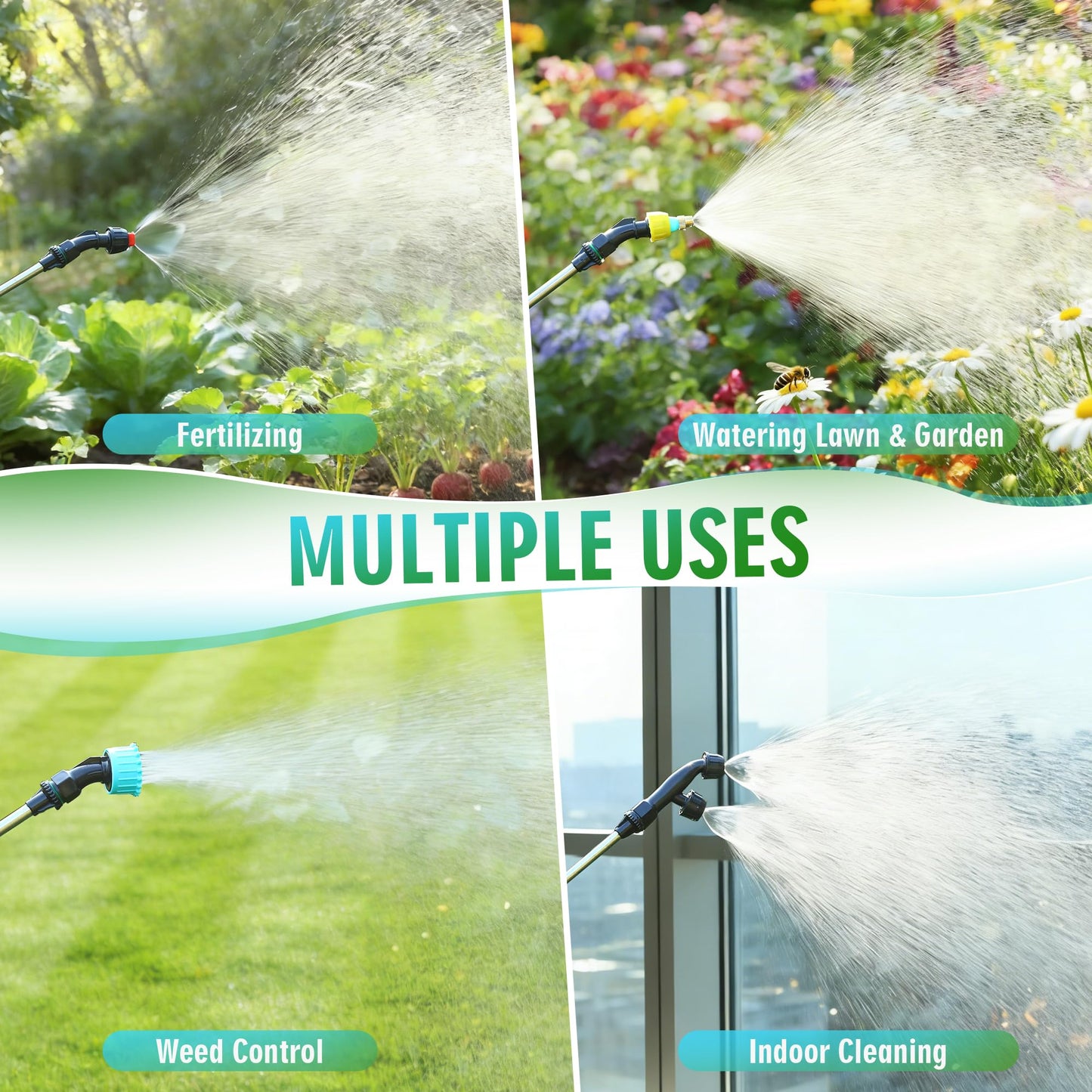 Battery Powered Sprayer 2 Gallon, 7.4V Powerful Electric Garden Sprayer, Rechargeable Weed Yard Lawn Sprayers with 4 Mist Nozzles, Retractable Wand, Adjustable Shoulder Strap