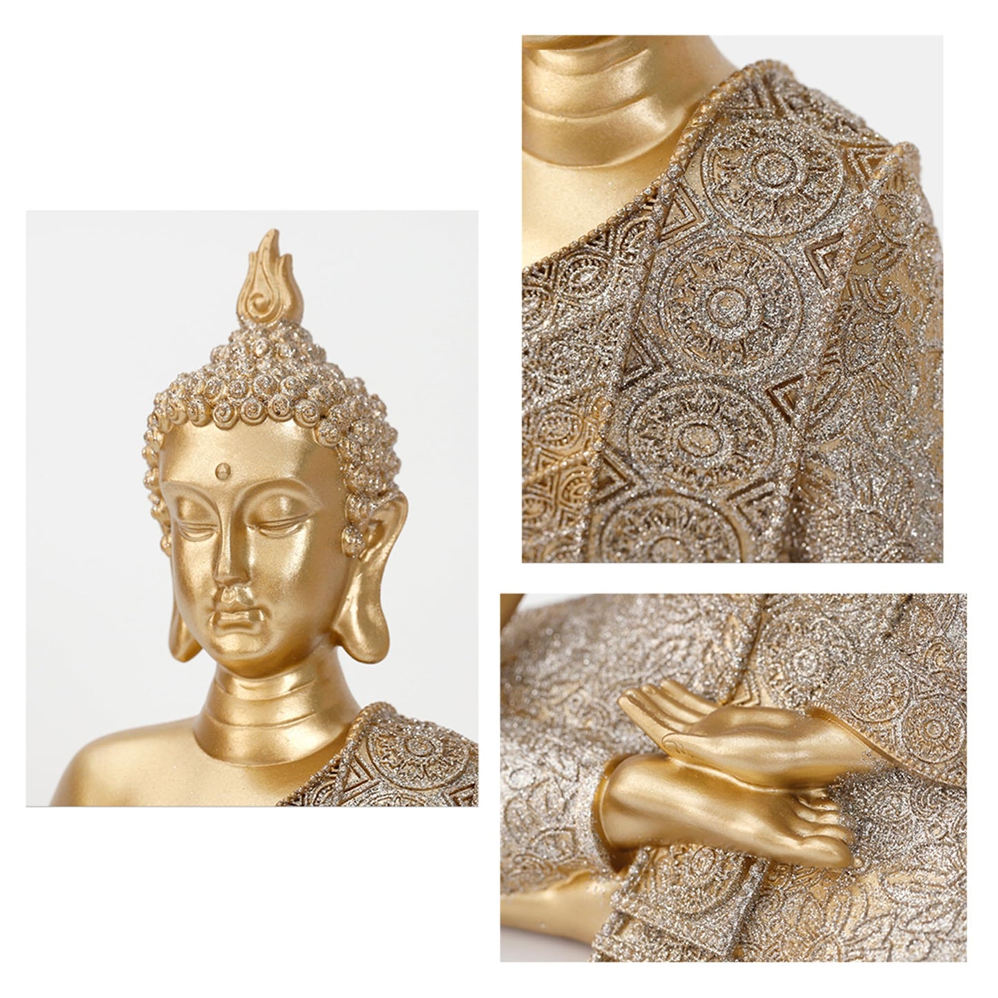 Golden Buddha Figurine - Meditating Seated Buddha Statue - Polyresin Statuary Meditation Figurine Altar Spiritual Decoration Indoor Outdoor Asia Sculpture for Garden, Patio, Deck, Porch Yard Art