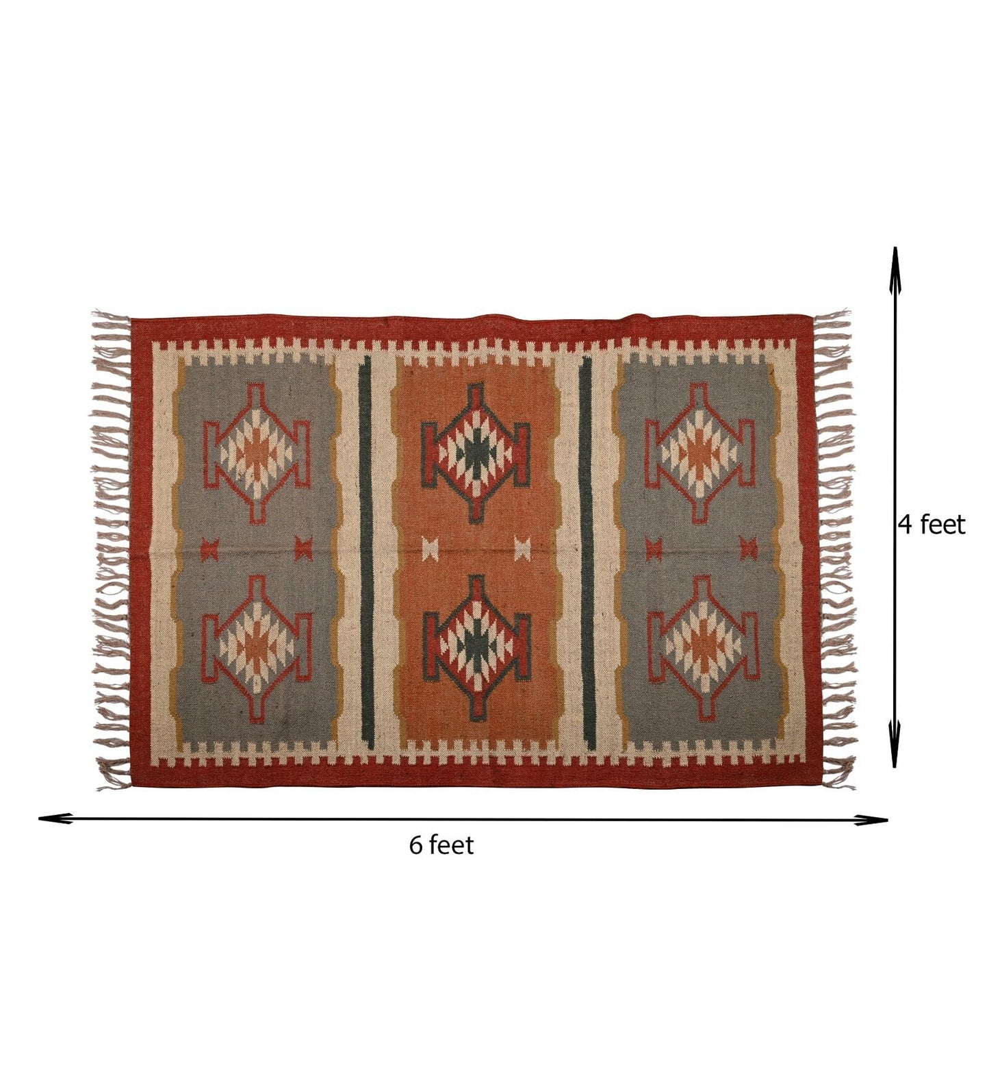RugsJaipurIndia Geometric Kilim Rug Wool Jute Area Rug Kilim Dhurrie Handwoven Braided Entryway Runner Rug Farmhouse Kitchen Rug, Multicolor 3X5
