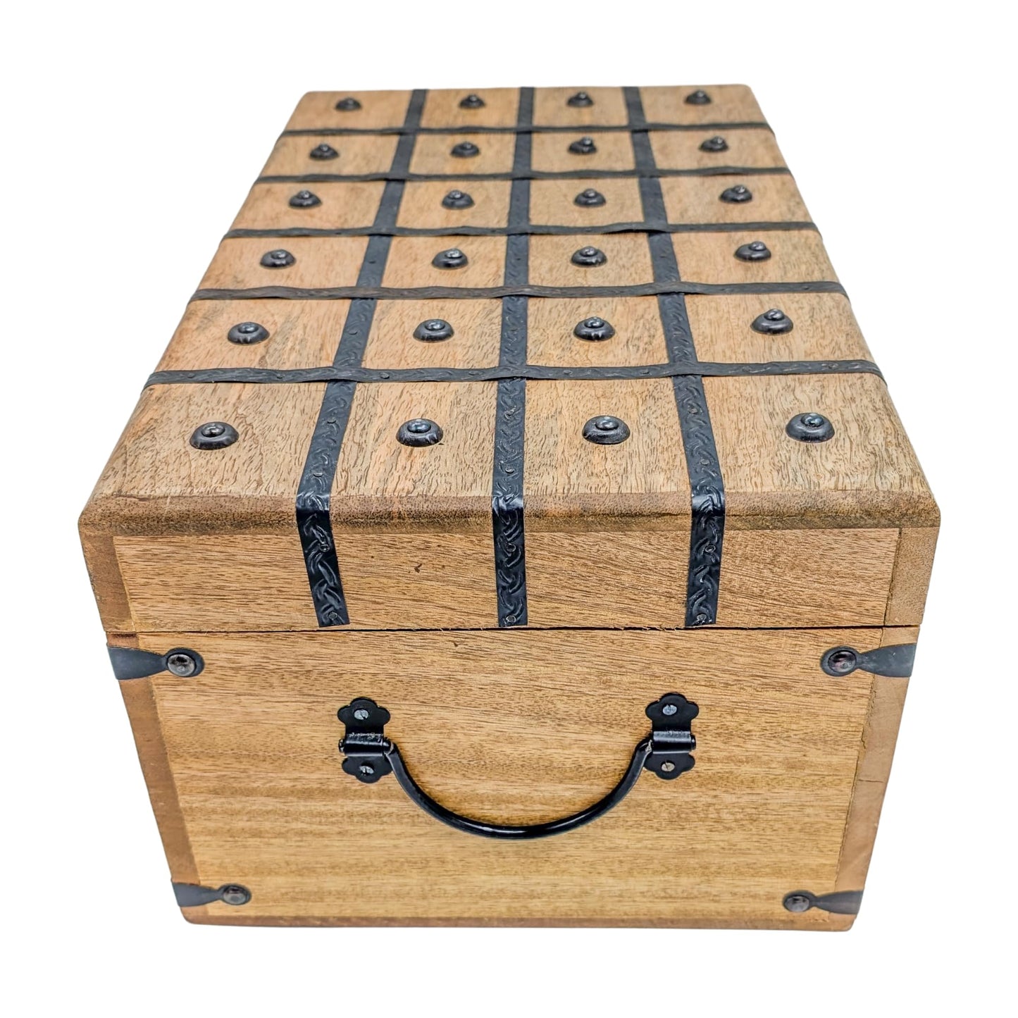 Aiden Asher Handmade Pirate Treasure Chest - Rustic Decorative Jewelry - Wooden Storage Box with Iron Lock & Skeleton Key