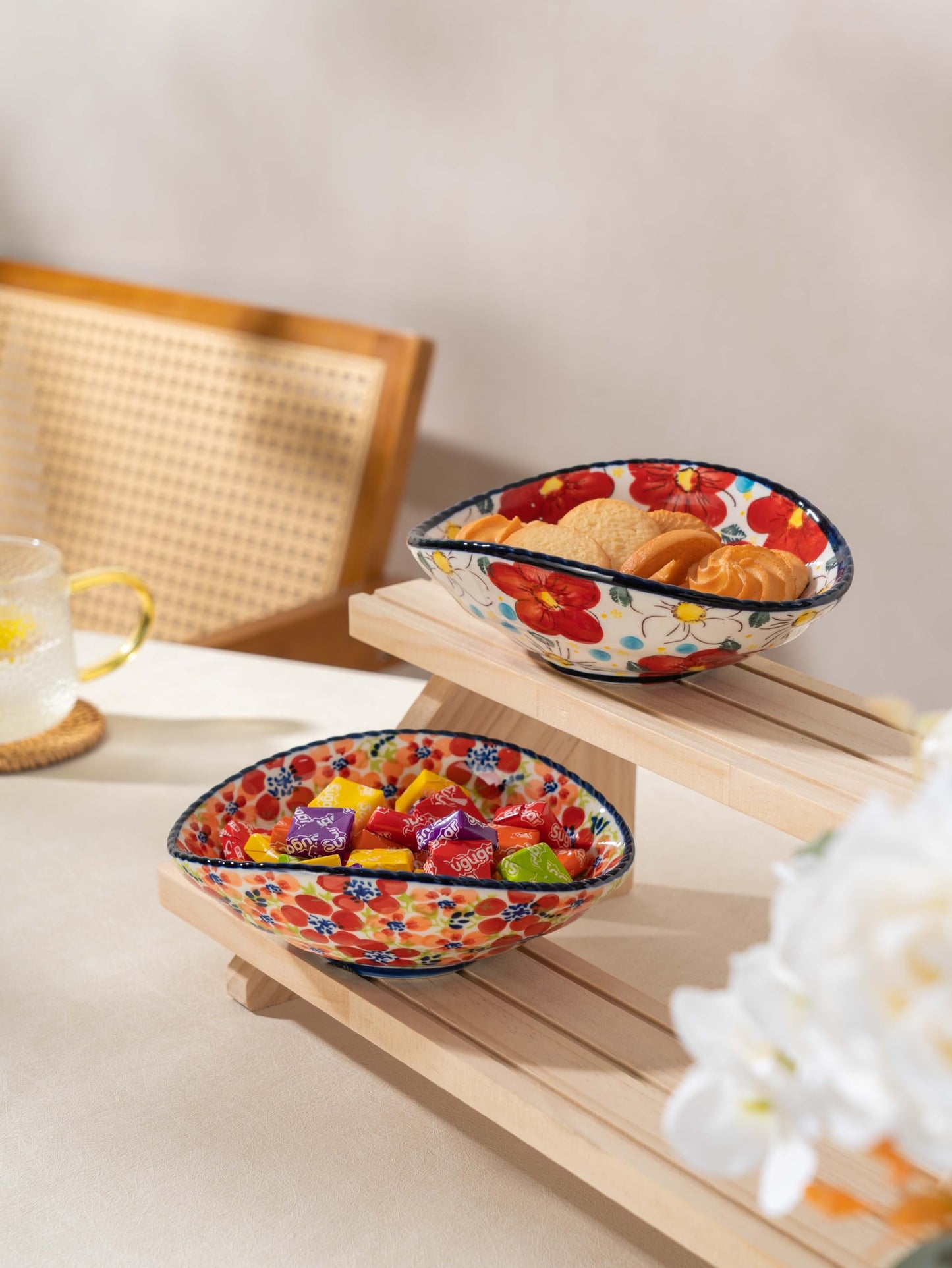 silesia Handmade 8 oz Small Bowls - Ceramic Hand Painted Bowl Great for Snacks, Nuts, Candy, Appetizer, Olive, Salsa, Dipping, Dessert, Sauce in Gift Box, 6.5 inch, Set of 2, Jungle Floral