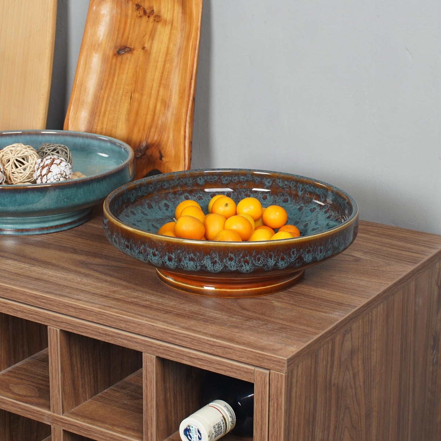 STE-CER Ceramic Fruit Bowl for Kitchen Counter,Decorative Pedestal Bowl for Table Countertop,Large Footed Serving Bowl,10.2 Inch (peacock Green)