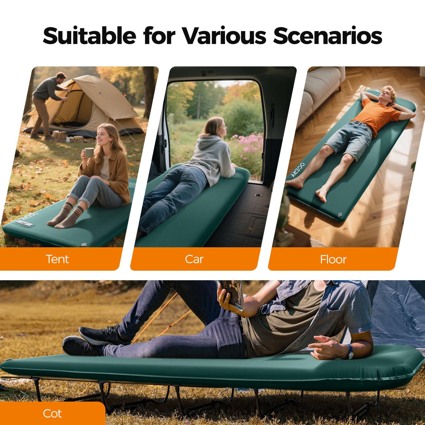 OGERY Self Inflating Sleeping Pad with Electric Pump, 3.15" Ultra-Thick Memory Foam Camping Pad, 4 Season Camping Mattress Pad with Built-in Pillow, Camping Essentials Gear for Tent Travel Car