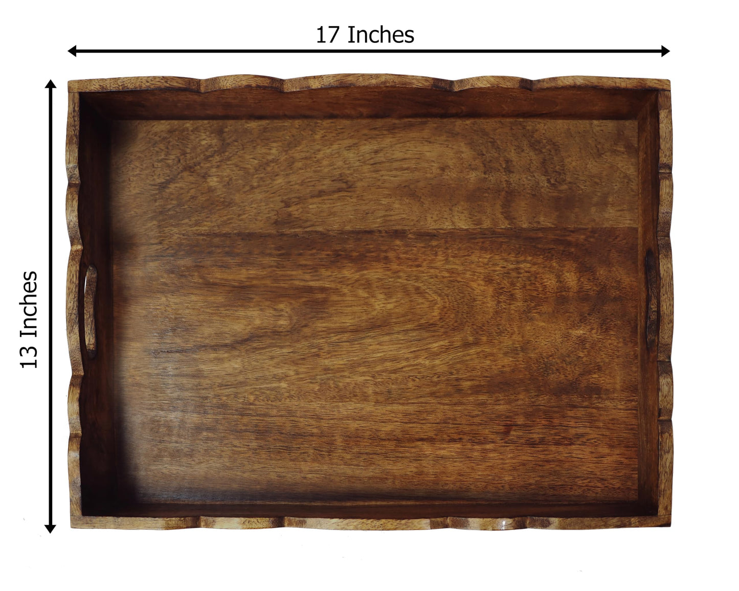 Hand Carved Wooden Serving Tray - Decorative Breakfast Tray with Handles - Rustic Wooden Food Tray with Intricate Detail - Unique Furnishing Accent - Natural Finish - 17 x 13 x 2.5 Inch - COTTON CRAFT