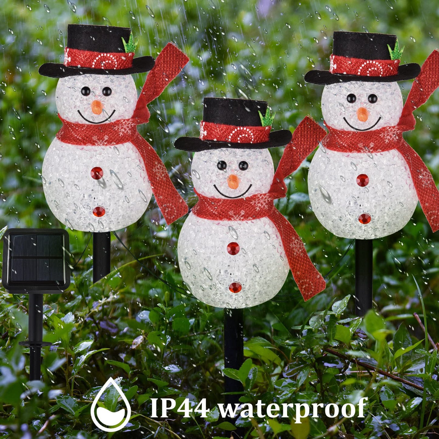 LIGHTSHINE 3PCS Snowman Shape Solar Christmas Lights Decorations, Solar Landscape Pathway Stakes Lights, Outdoor Christmas Decor for Garden, Yard, Patio, Porch (Warm White)