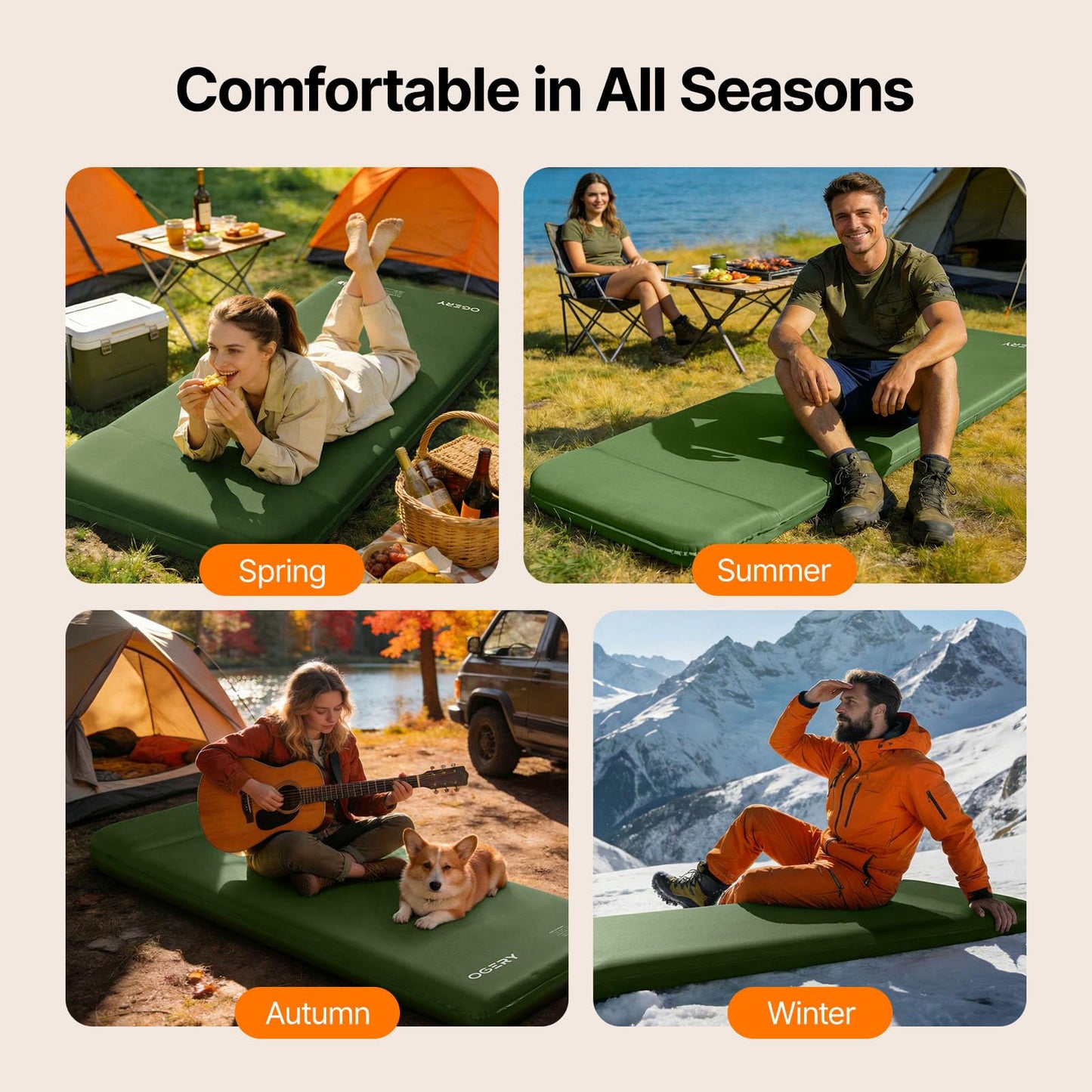 OGERY Self-Inflating Sleeping Pad with Built-in Foot Pump, 3" Memory Camping Mattress Pad, Quiet & 9.5 R-Value Insulated Sleeping Mat Camping Essential Gear for Car Tent Camping