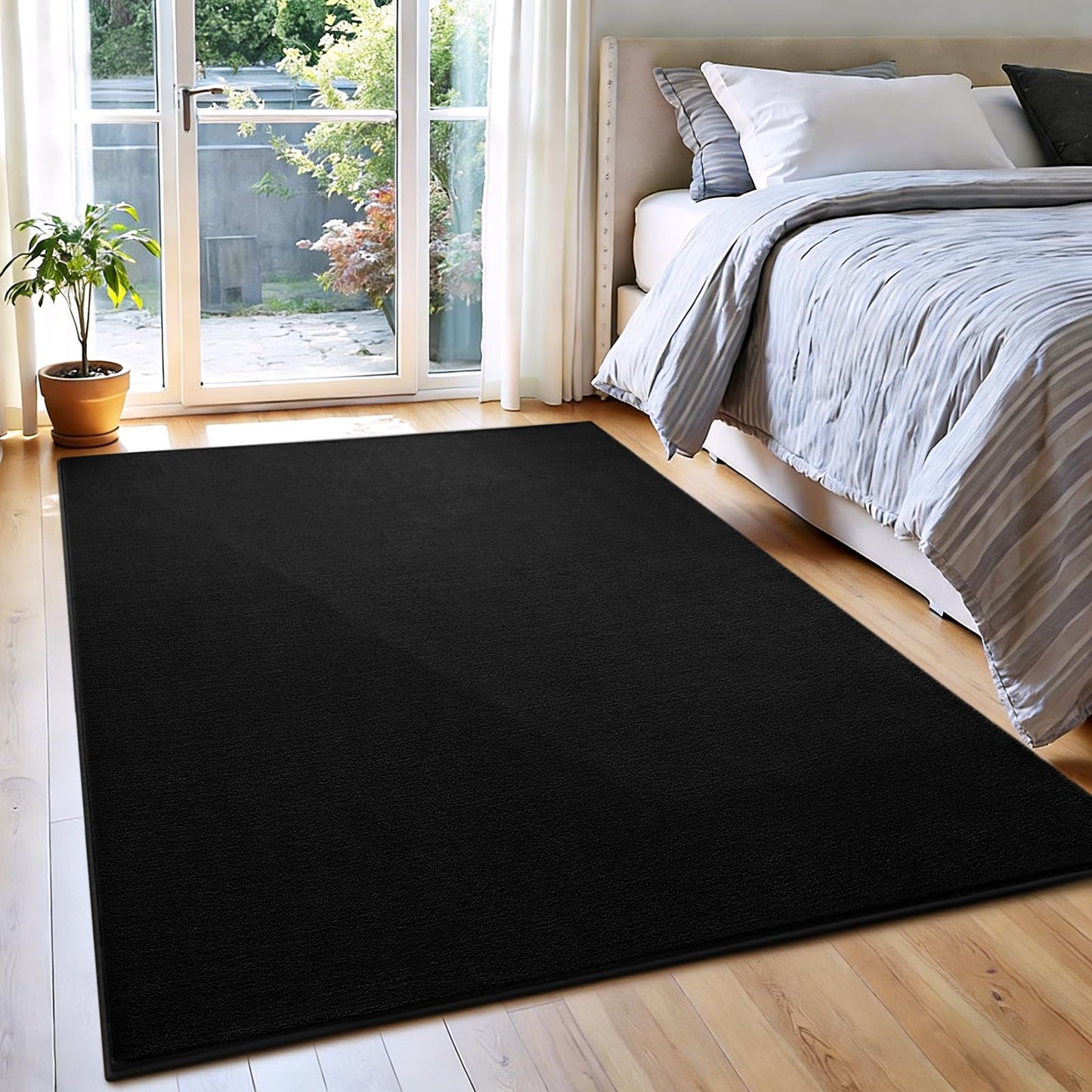 Vasofe Black Area Rugs for Living Room Bedroom, 4x6 Modern Thickened Memory-Foam Throw Carpet, Super Soft Kids Boys Girls Rug, Non-Slip Washable Carpets for Dorm Nursery Classroom Office Decor
