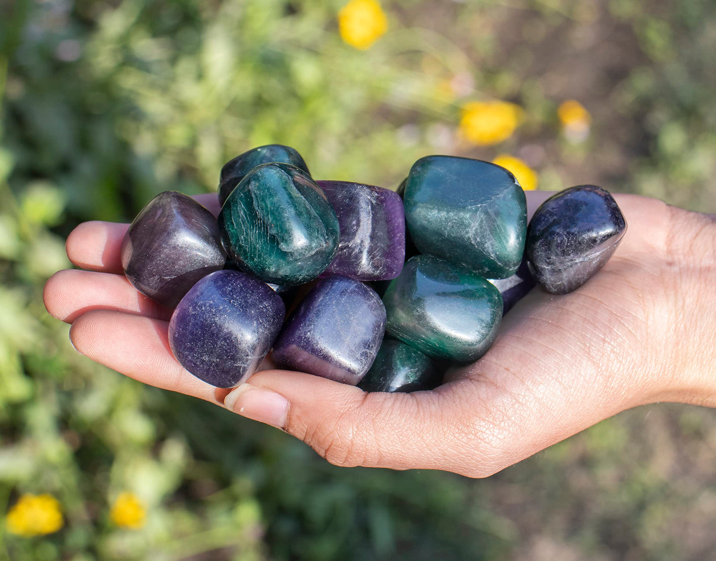 Crocon 1LB Multi Fluorite Tumbled Stones and Crystals Bulk 2000+ Carats Natural Crystal Kit for Reiki Healing Crystal Polished, Tumble Stones, Chakra Balancing, Reiki Gift, Home Decor Size : 20mm