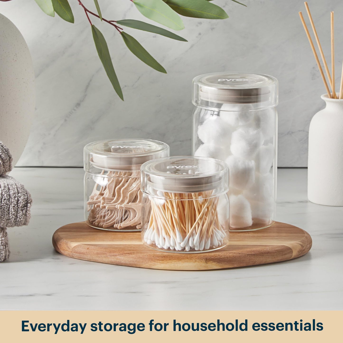 Pyrex 6-Pack Glass Canister Set - Dry Food Storage Containers with Glass Lids for Kitchen and Pantry Organization