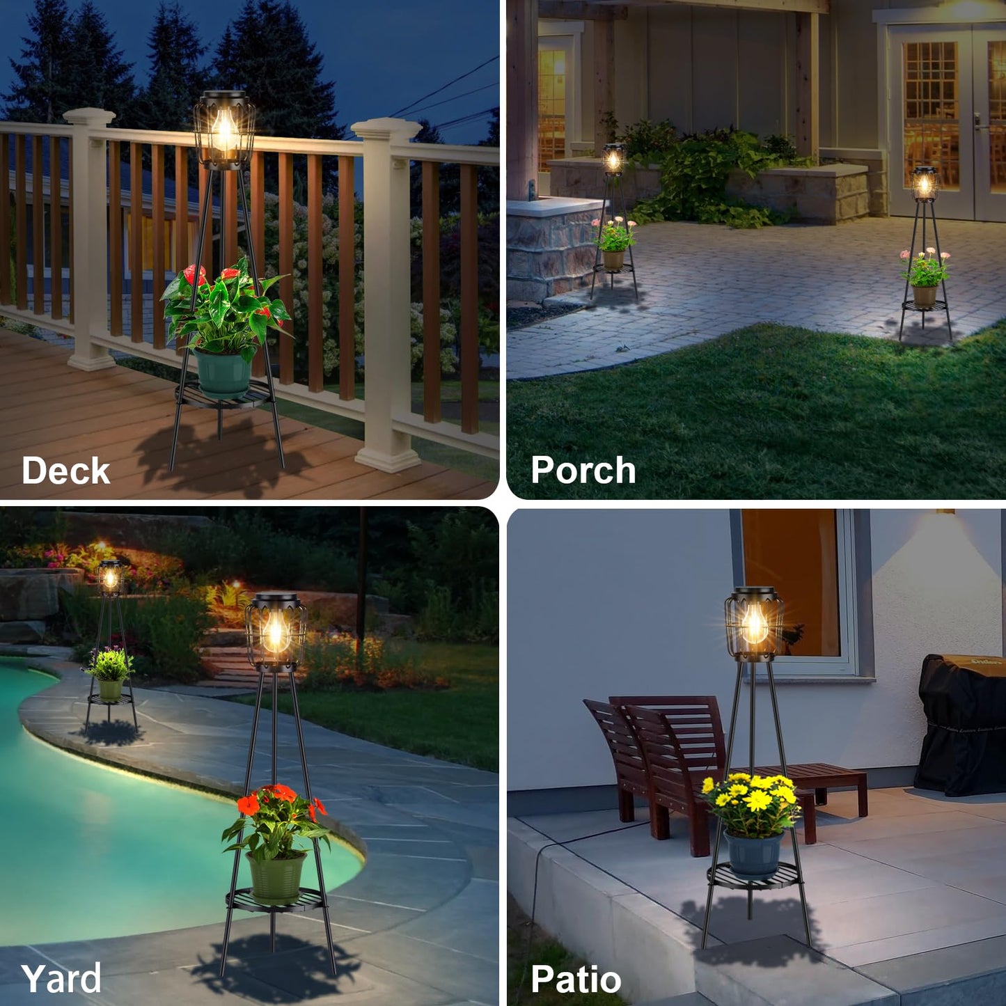 VISFLAIR Solar Lights with Plant Stand, Outdoor Floor Lamp, Waterproof Solar LED Edison Bulb Light Flower Shelf for Patio Porch Deck Yard Garden Decor-1 Pack