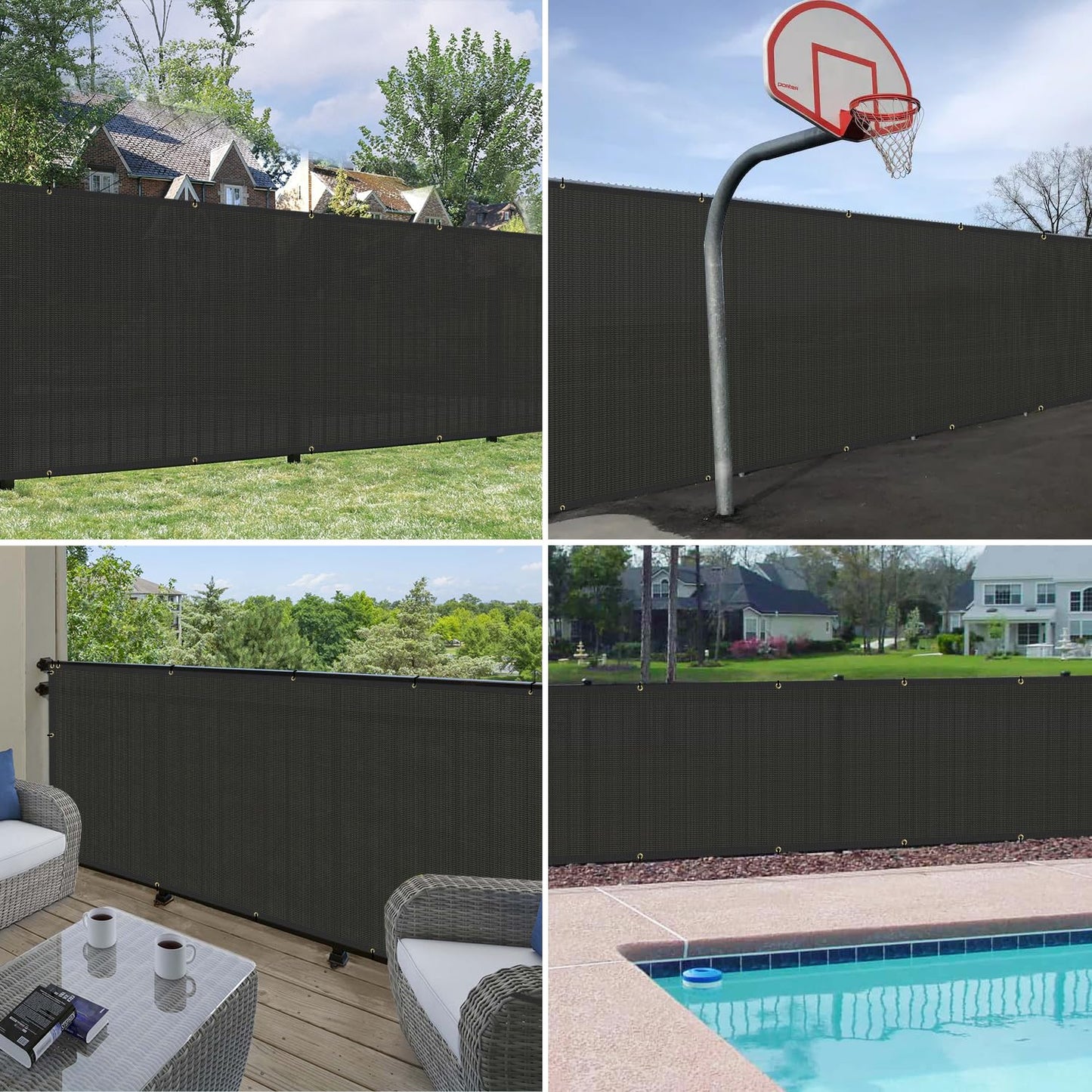 Windscreen4less 6'x50' Privacy Fence Screen Heavy Duty Windscreen Fencing Mesh Fabric Shade Net Cover for Outdoor Wall Garden Yard Pool Deck Black