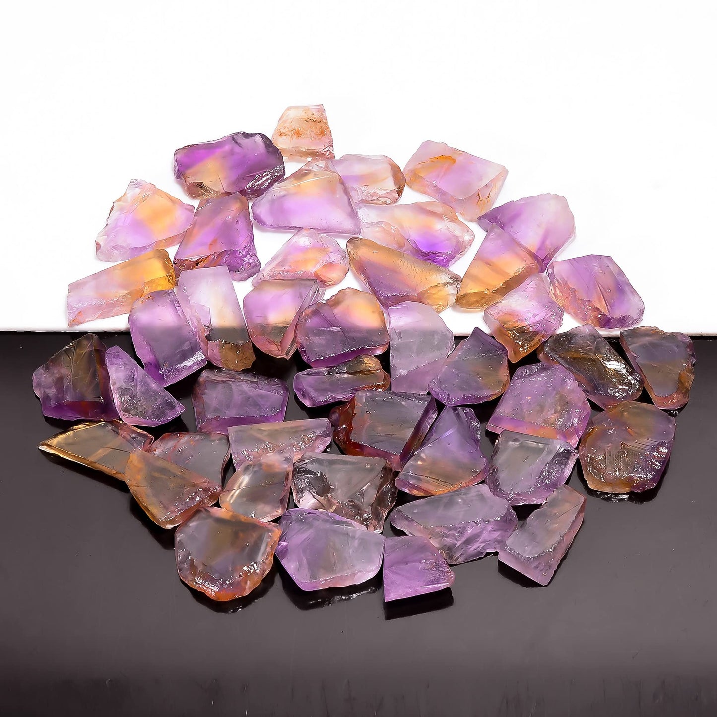 Natural Ametrine Raw Slice Gemstone- Healing Crystals for DIY Jewelry Making -Loose Natural Cabochon -Perfect for Crafting Unique Jewelry Designs (5 pcs, 25-35 mm)