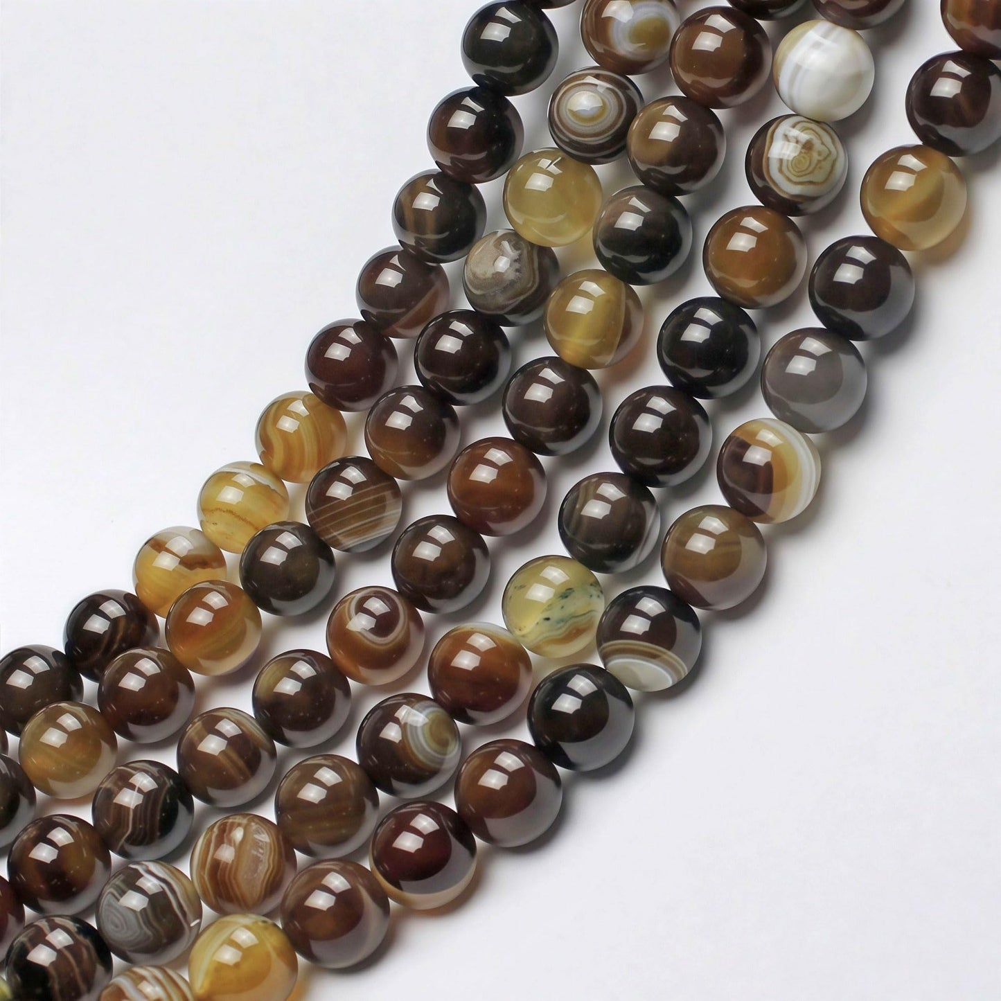 MJDCB Natural Stone Beads Coffee Stripe Agate Round Loose Beads for Jewelry Making DIY Bracelet Necklace (6mm)