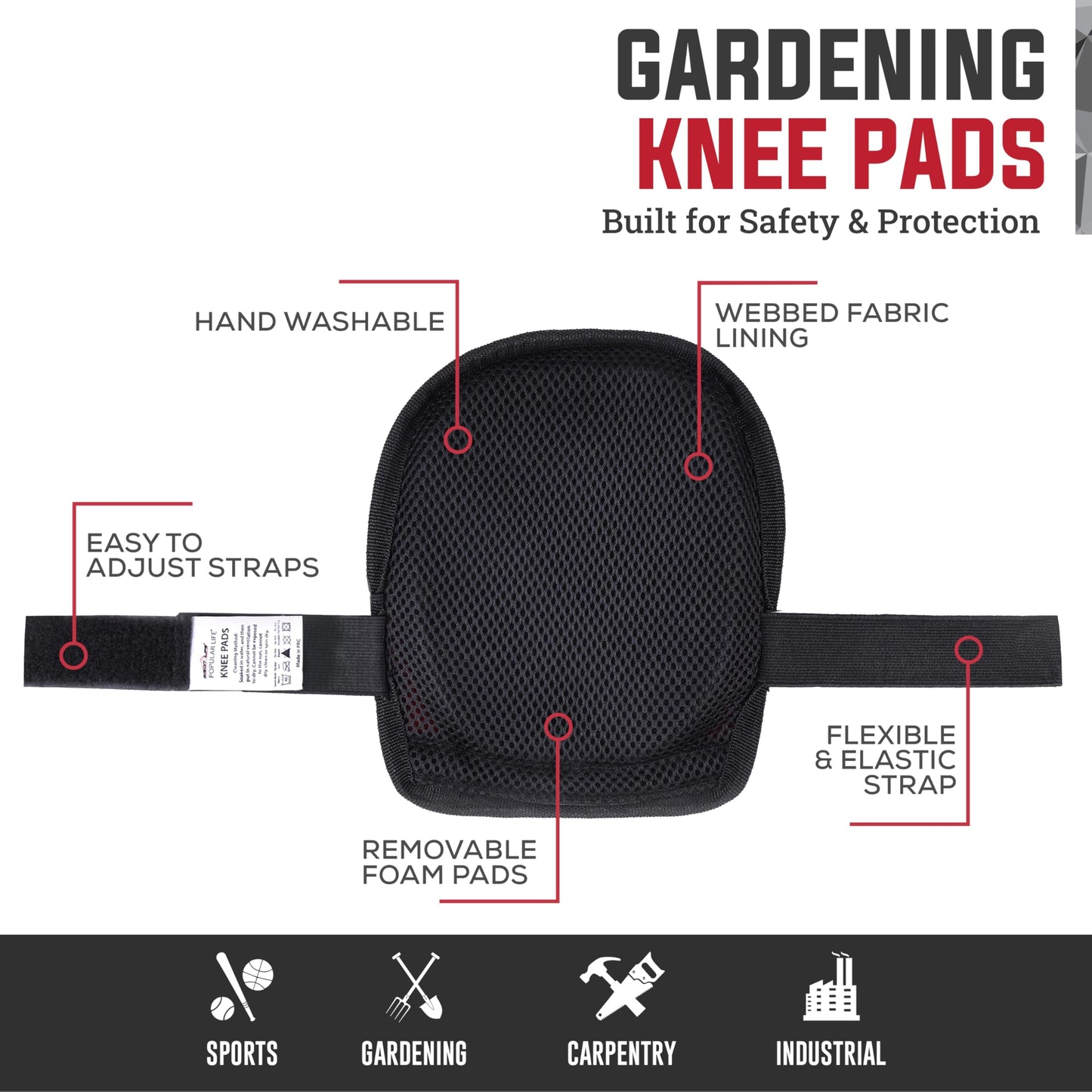 POPULAR LIFE Lightweight Gardening Knee Pads with Removable and Replaceable Foam Pad Insert, Washable Soft Cap Knee Pad, Easy Fit with Adjustable Hook and Loop Closure Straps