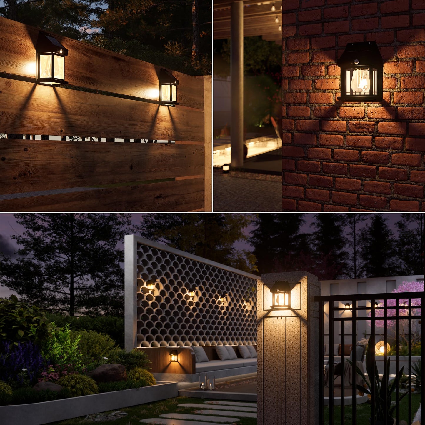 Jyoiat Outdoor Solar Wall Lights - Solar Waterproof Brighter Porch Square Lights with 3 Modes & Motion Sensor Front Fence Lantern Lights for Outside,Backyard,Garage Decorative (4 Packs)