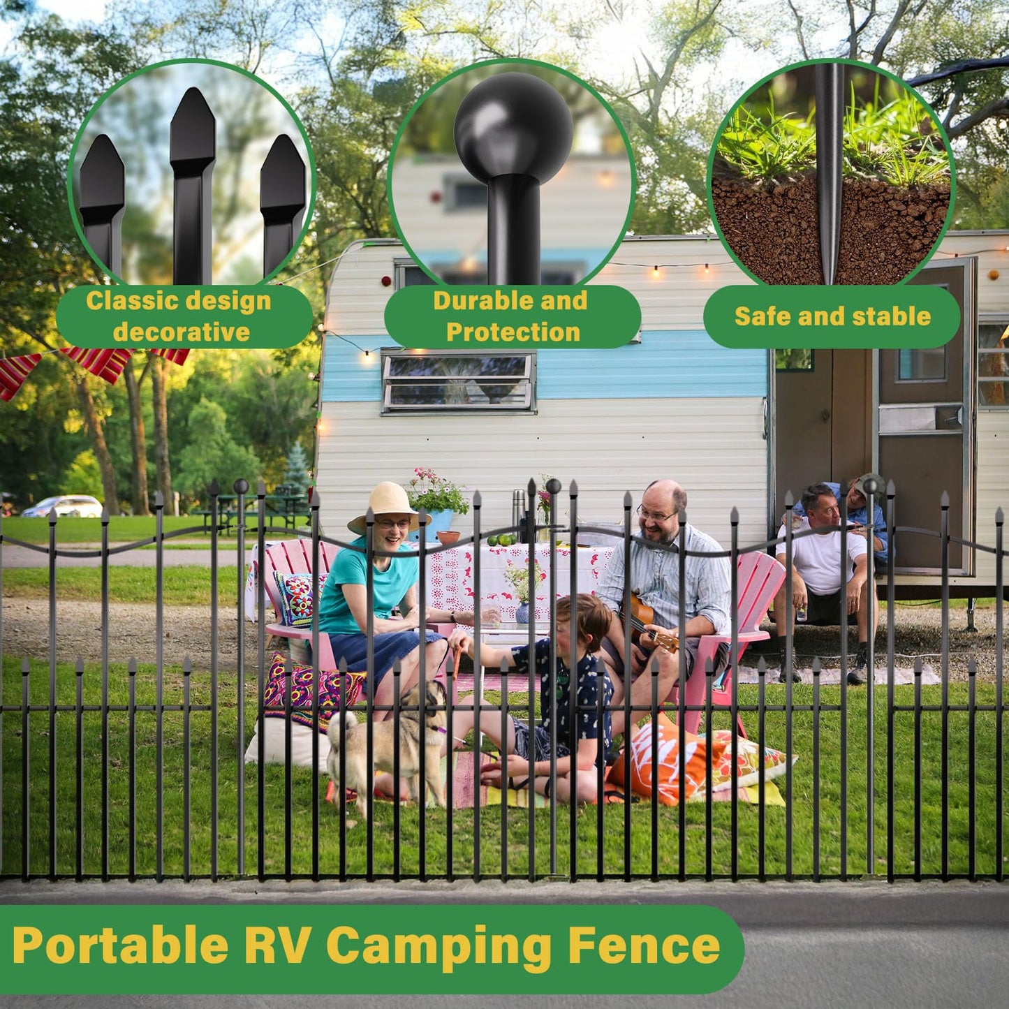 10 Panels No Dig Decorative Garden Fence, 24in(H)×22ft(L) Heavy-Duty Rustproof Metal Panels, Outdoor Dog Barrier for Yard & Patio, Landscape, Border| Portable Temporary Fencing