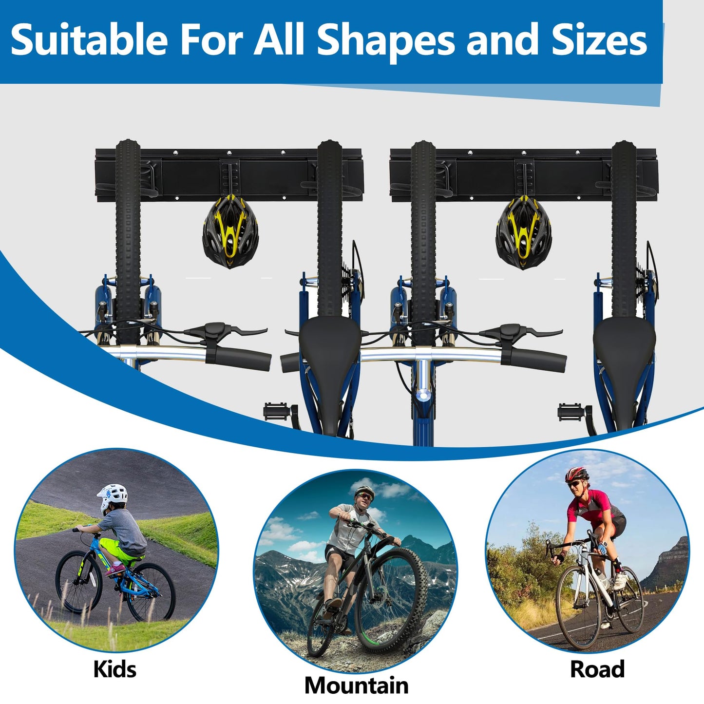 Sinoer Bike Storage Rack,Bike Storage Hanger, 4 Bikes + 3 Helmets Heavy Duty Bike Storage Vertical Bike Rack Holds up to 66lbs, 20 inches / 511mm -2 Rails