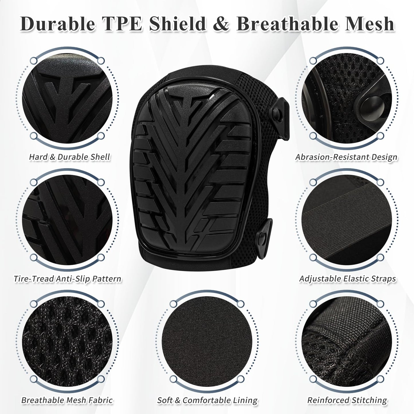 Gute Work Knee Pads for Men & Women, Anti-Slip TPE Shield Knee Protectors with Adjustable Straps & Breathable Mesh, Heavy-Duty Kneepads for Construction, Gardening, Flooring & Cleaning (Black)