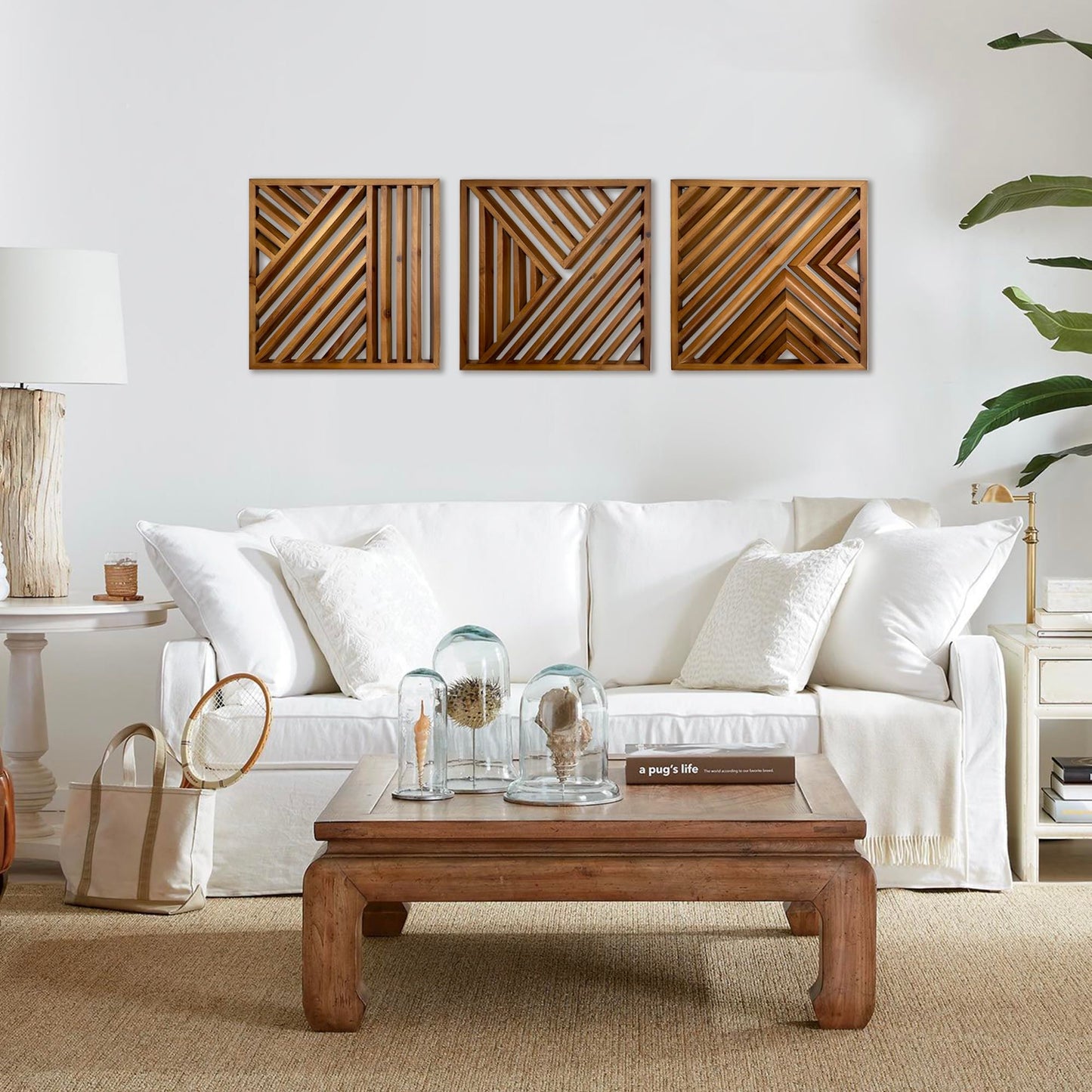 Musanpou Wooden Geometric Home Wall Decor Slatted Wood Design Wall Sculpture,Set of 3 Wood Wall Art decorate,Boho Bathroom Bedroom Living Room rustic Home Decoration