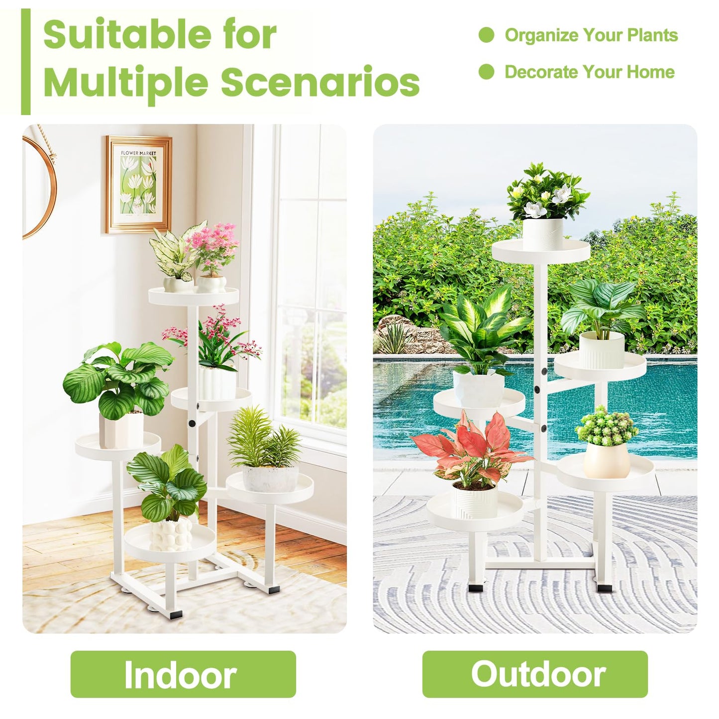 jsyonii Metal Plant Stand Indoor, Corner Flower Pot Stand for Multiple Plants, 5 Tier Heavy Duty Plant Shelf for Patio Living Room Garden Balcony Office White