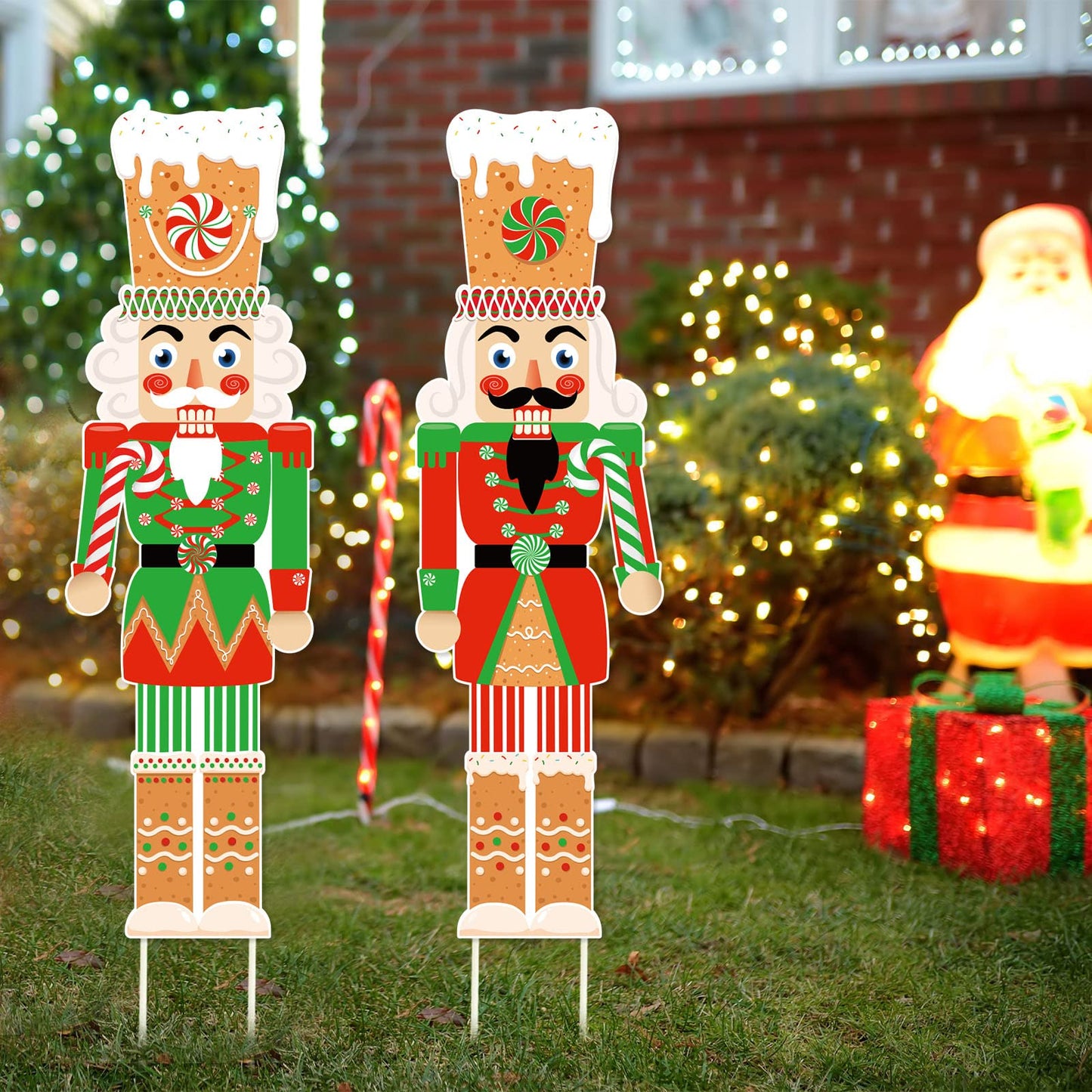 Capoda 2 Pcs Large Christmas Nutcracker Yard Sign with Stakes 39 x 13 Inch Outdoor Nutcracker Christmas Decorations Xmas Soldier Outdoor Signs Decor for Yard Garden Lawn Porch(Classic)
