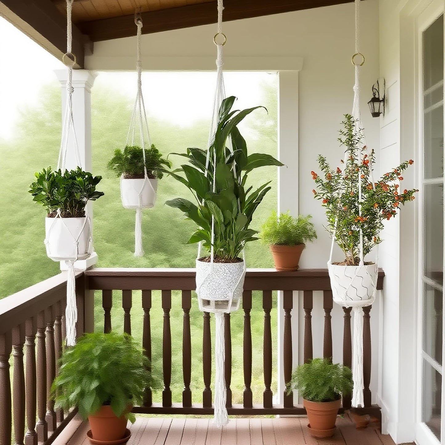 vriysei 3 Pack Macrame Plant Hanger Indoor, 35 41 47 Inch Handmade Boho Hanging Planter Basket with Screw Hooks S-Hooks and Extension Rope for Indoor Plants Home Decor (POTS NOT Included) (White)