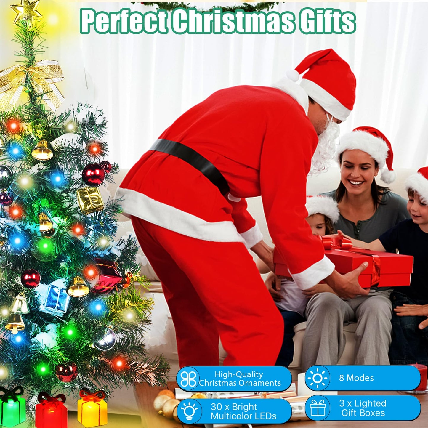Aukora Solar Christmas Tree Lights Outside Decorations 31 in,8 Modes Christmas Light Outdoor Waterproof with 23 Xmas Accessories & 3 Gifts Box Lights for Garden Pathway Cemetery Decorations,2Pack