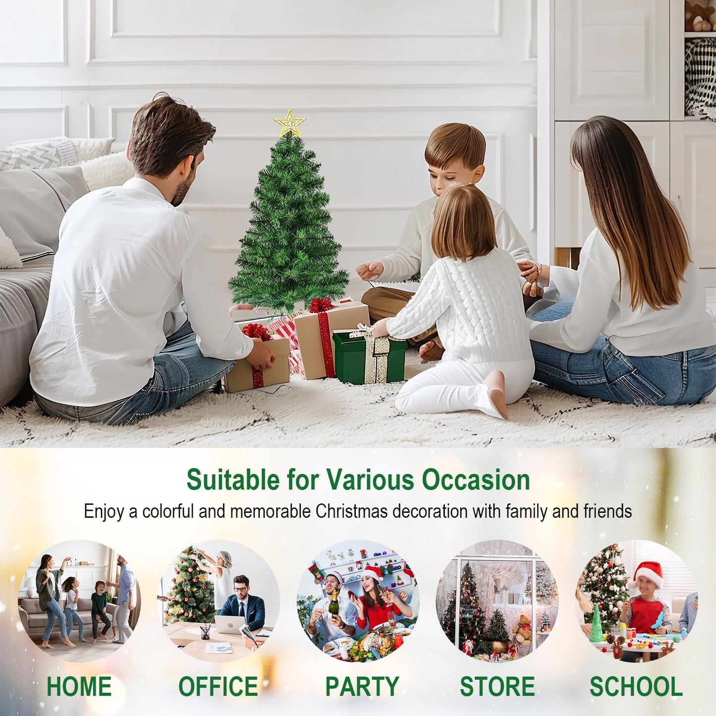 DUUDO 3FT Premium Hinged Artificial Holiday Small Mini Christmas Tree for Tabletop,Home, Office, Indoor and Outdoor Holiday Decoration,Easy Assembly Metal Hinges & Foldable Base