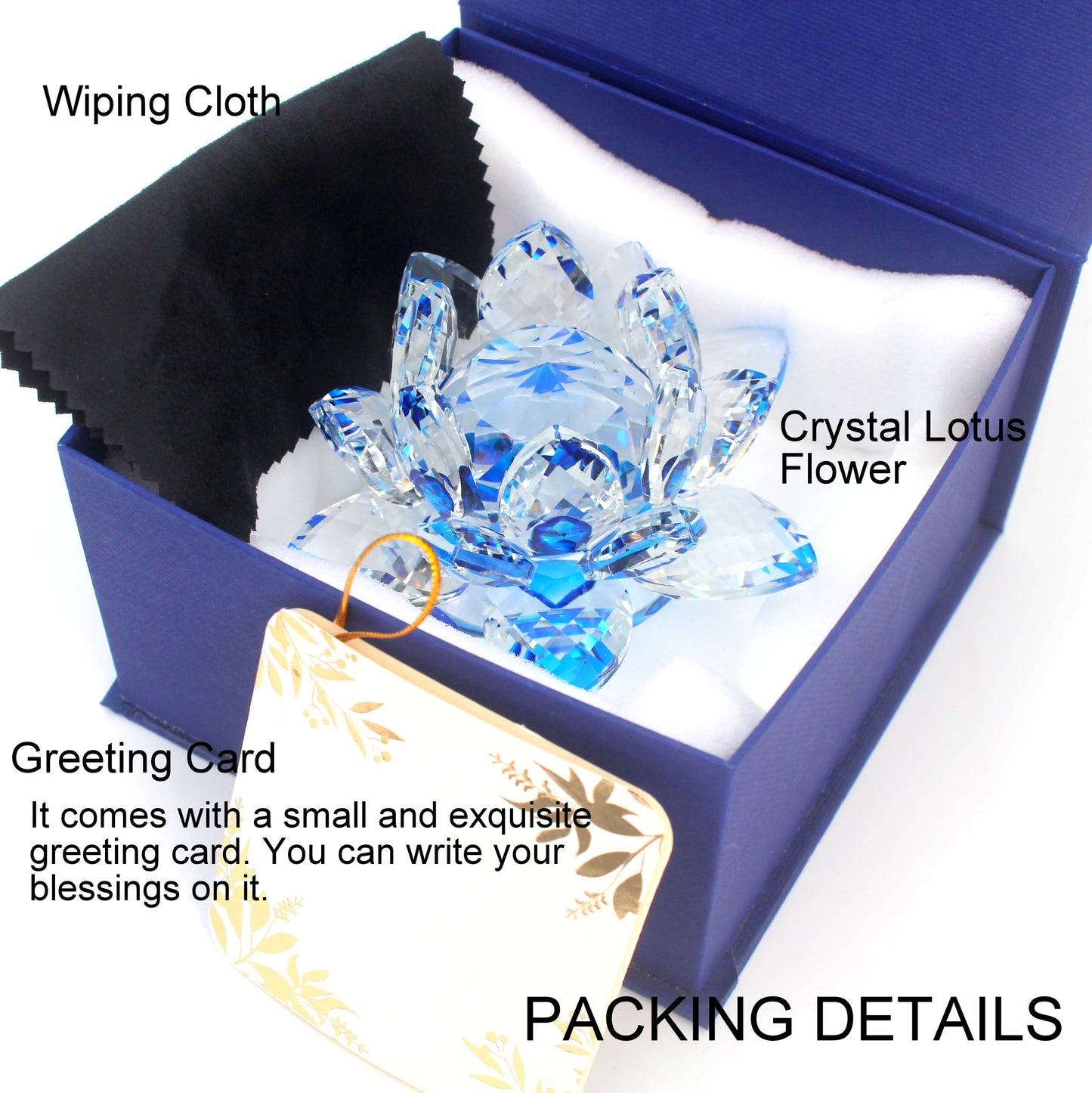 Sparkle Crystal Lotus Flower - 4'' Hue Reflection Clear Crystal Lotus for Feng Shui Home Decor Sun Catcher Ornaments or Paper Weight with Gift Box (100MM) Transparent Golden