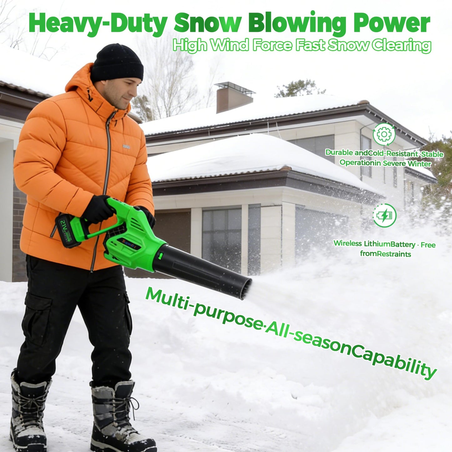 SUPEAIR Leaf Blower Cordless with 2 Batteries and Charger, 750CFM 260MPH, Electric Leaf Blower with 3 Speeds Mode, 21V Handheld Blower for Cleaning, Dust, Snow, Lawn Clean, Patio, Blowing Leaves