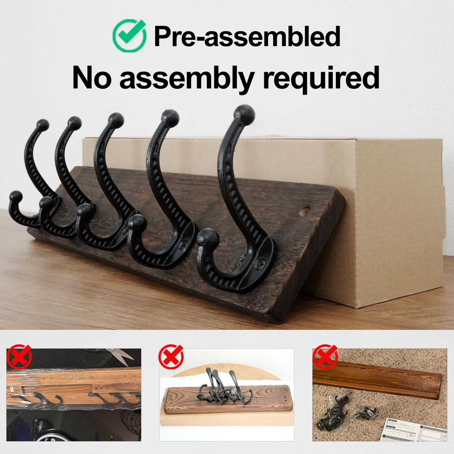 WEBI Rustic Coat Rack Wall Mount,5 Cast Iron Coat Hooks Wall Mounted,Heavy Duty Wood Wall Coat Hanger Hooks for Hanging Coats,Jacket,Clothes,Backpack,Farmhouse,Weathered Brown