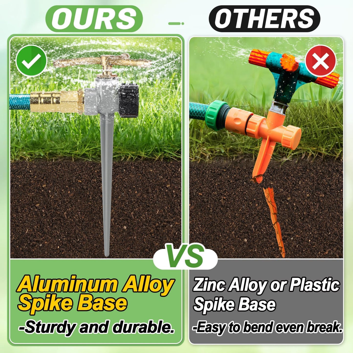 2 Pack Aluminum Alloy Lawn Sprinkler with 3 Arms Brass Nozzle, Long-Distance Spray for Small Medium Yard Garden