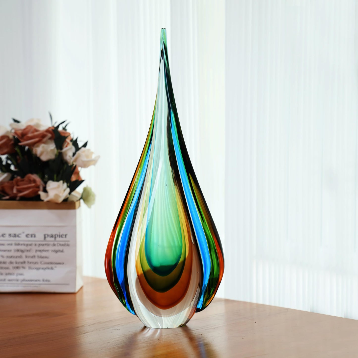 YAOYUAN Handmade Murano Glass Sculpture for Home Decor,18.11in Height (Sculpture Extra Large)
