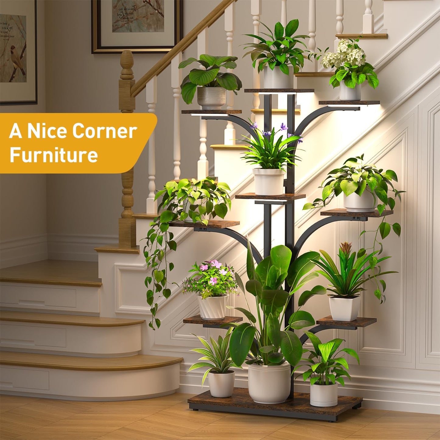XCSOURCE Plant Stand Indoor with Grow Light, 9-Tiered Plant Shelf Display Rack Holder, Flower Stand for Multiple Plants, Living Room, Garden, Patio