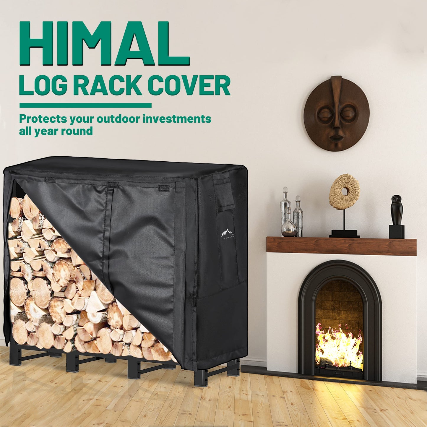 Himal 8ft Waterproof Firewood Cover, Heavy Duty 600D Oxford Outdoor Storage Wood Rack Cover with Buckle (Log Rack not Included)