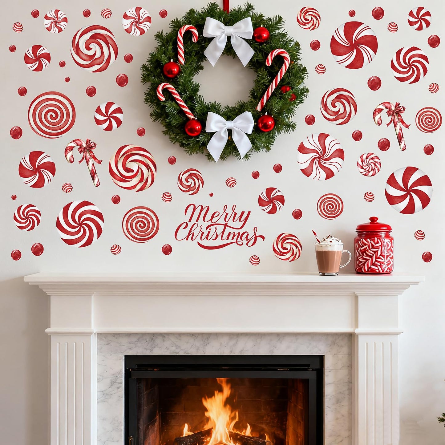 8 Sheet Christmas Wall Decorations Christmas Wall Stickers Retro Floor Decals Peppermint Candy Cane Stickers Decor Xmas Candy Stickers