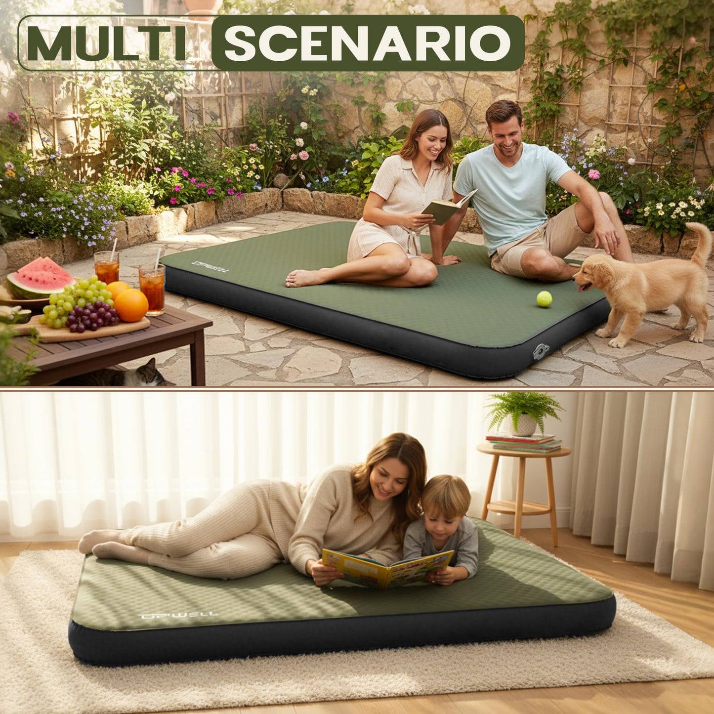 UPWELL Self Inflating Sleeping Pad 4.5" Thickness Camping Mattress with Solid Foam Double Sleeping Mat Portable Fast Inflation for Outdoor Mat Portable Roll Up,with air Pump